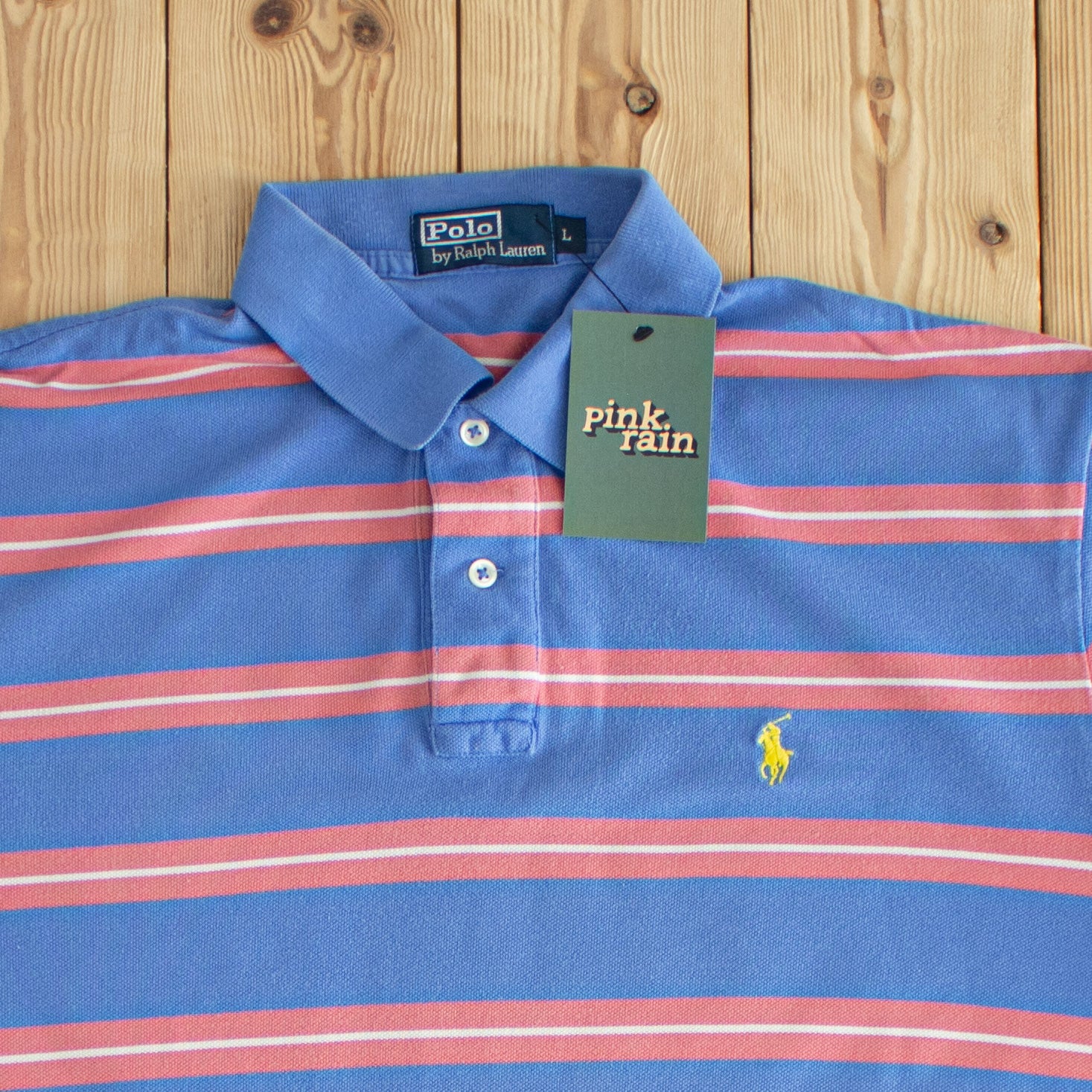 (L) Polo Ralph Lauren Vintage Embroidered Polo Pink Blue