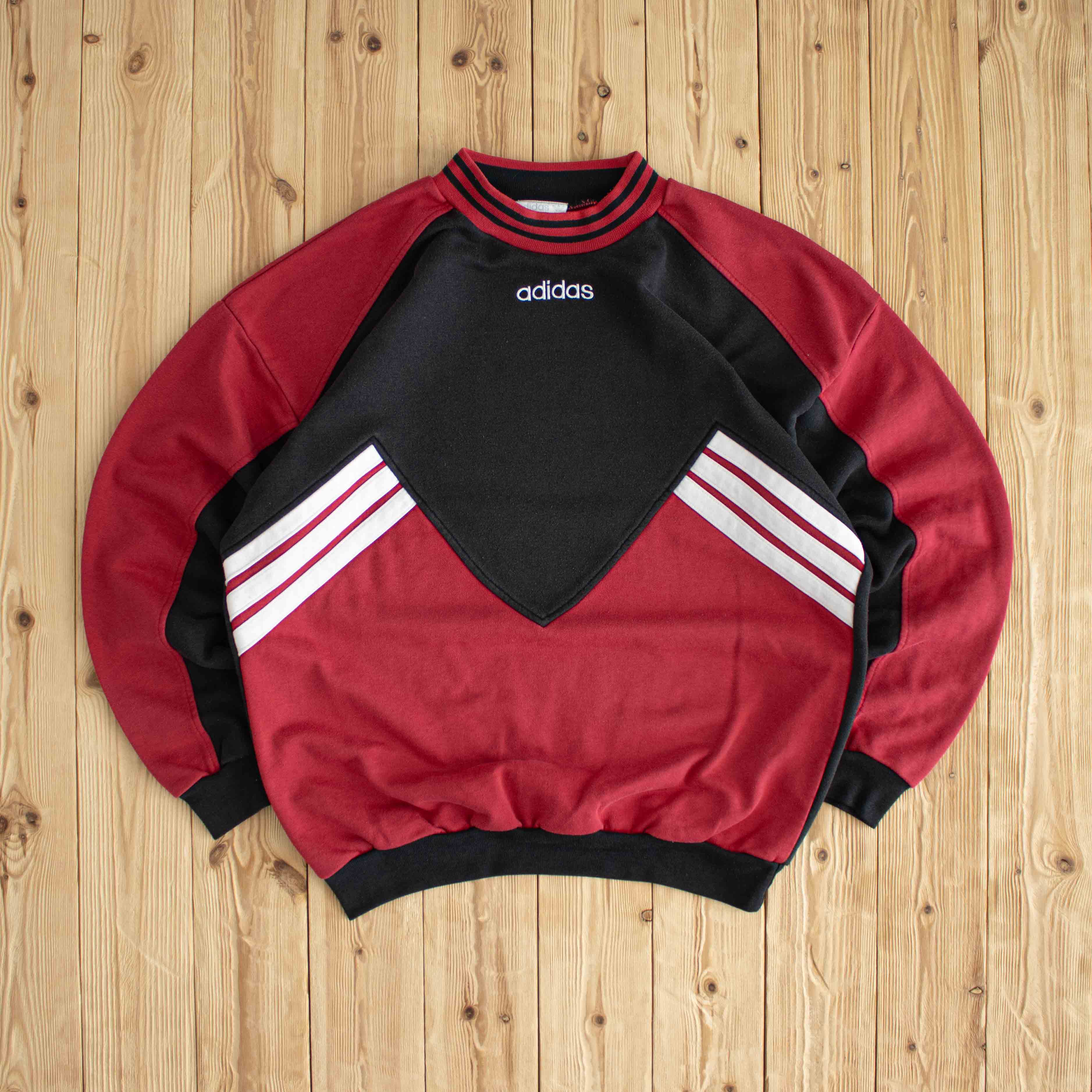 (XL) Adidas Vintage Side Stripe Embroidered Sweatshirt Black Red