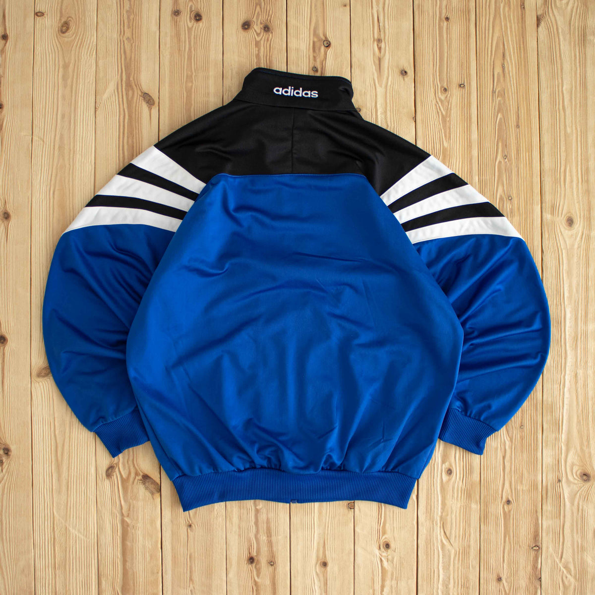 (L) Adidas Vintage Embroidered Full-Zip Sweatshirt Blue