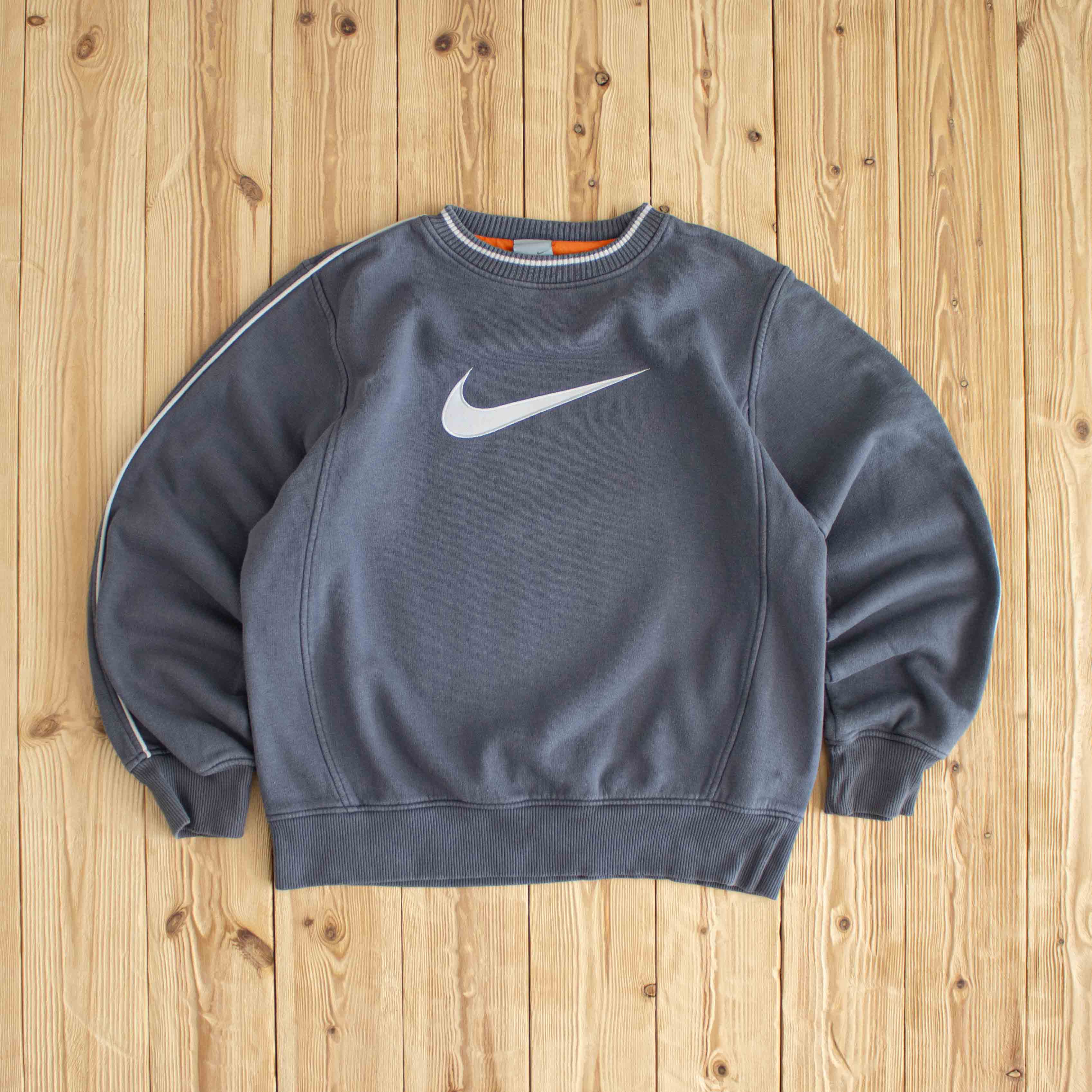 (S) Nike Swoosh Vintage Embroidered Sweatshirt Blue Gray