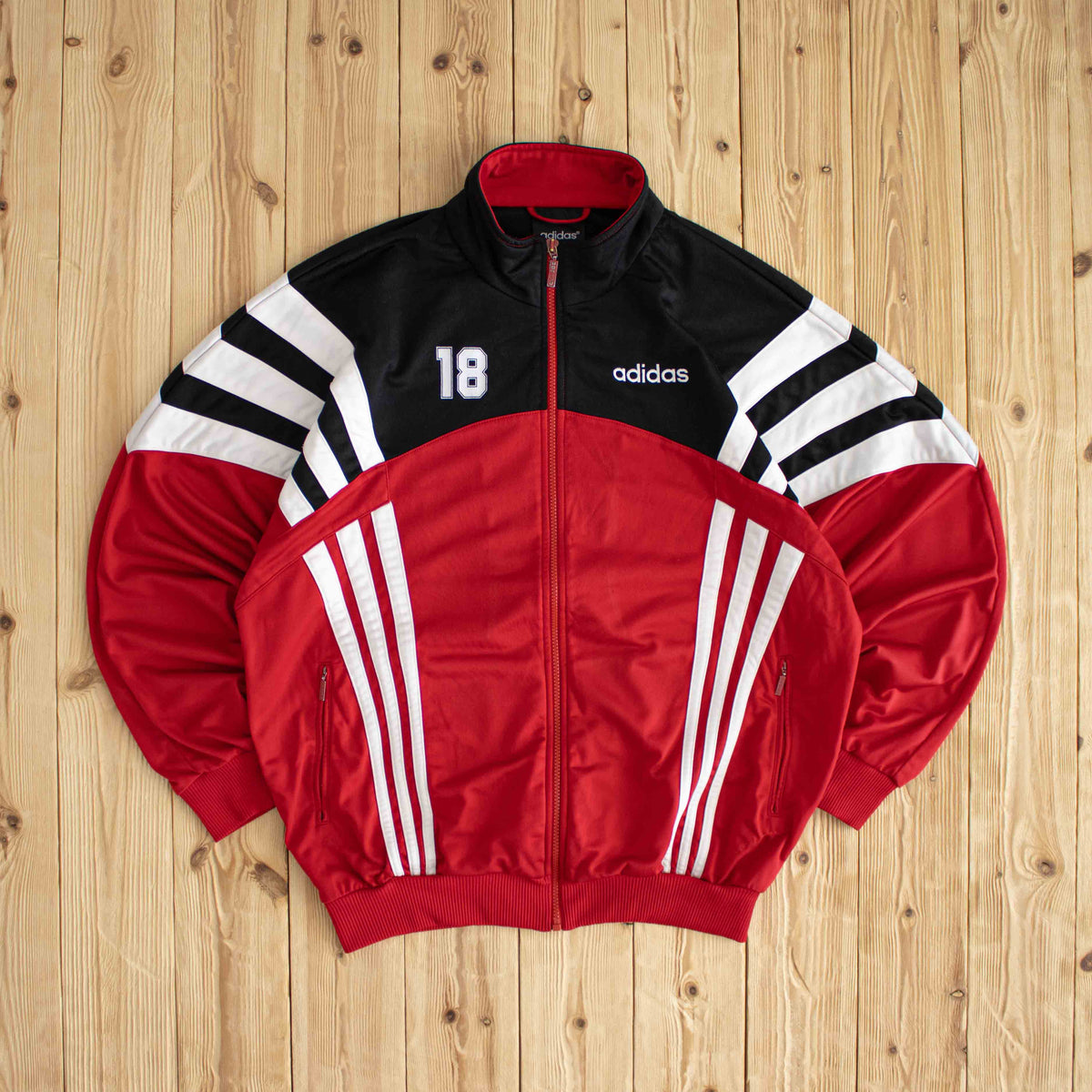 (L/XL) Adidas Vintage Embroidered Full-Zip Sweatshirt Red