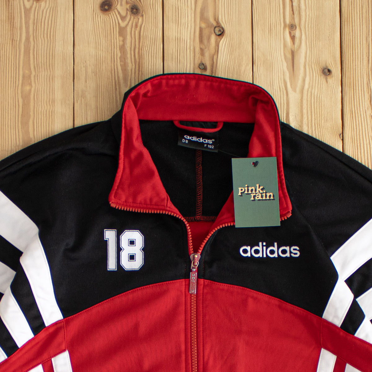 (L/XL) Adidas Vintage Embroidered Full-Zip Sweatshirt Red