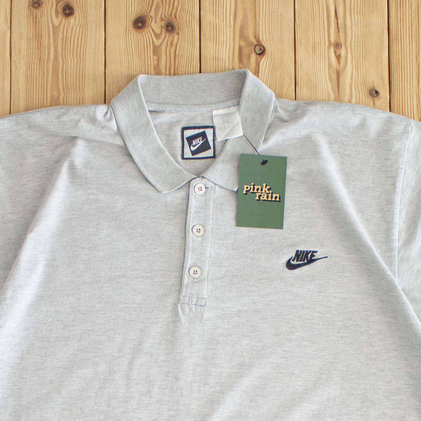 (L/XL) Nike Vintage Embroidered Polo T-Shirt Gray