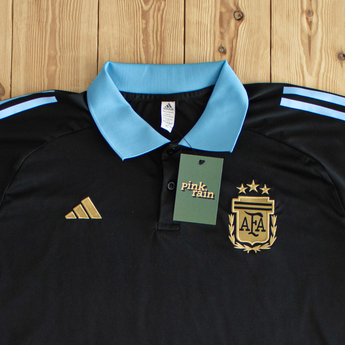 (L) Adidas Argentina Embroidered Polo T-Shirt Black