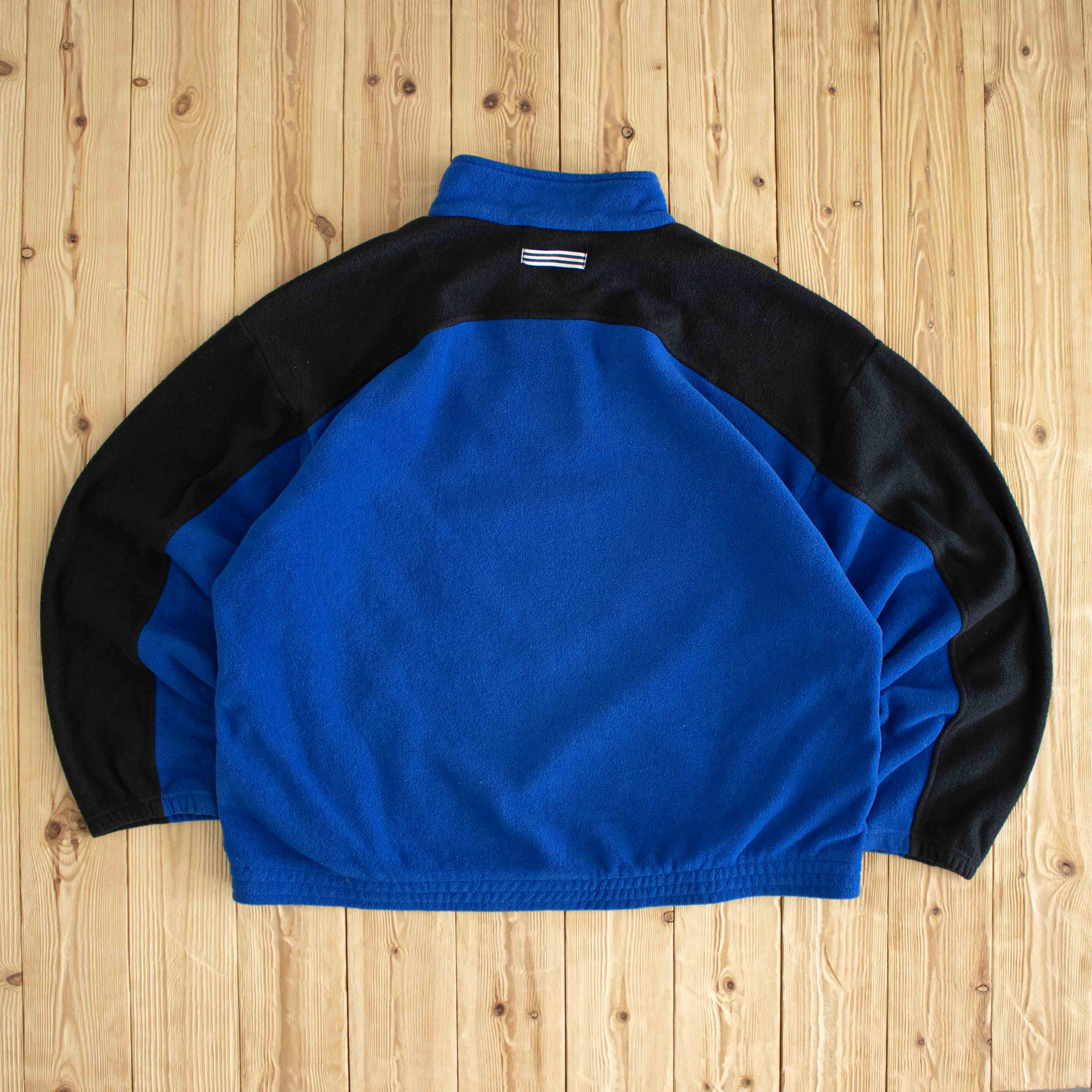 (XL) Adidas Vintage Embroidered Fleece Quarter-Zip Black Blue