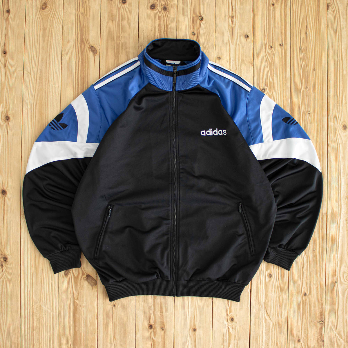 (L) Adidas Vintage Embroidered Full-Zip Sweatshirt Black