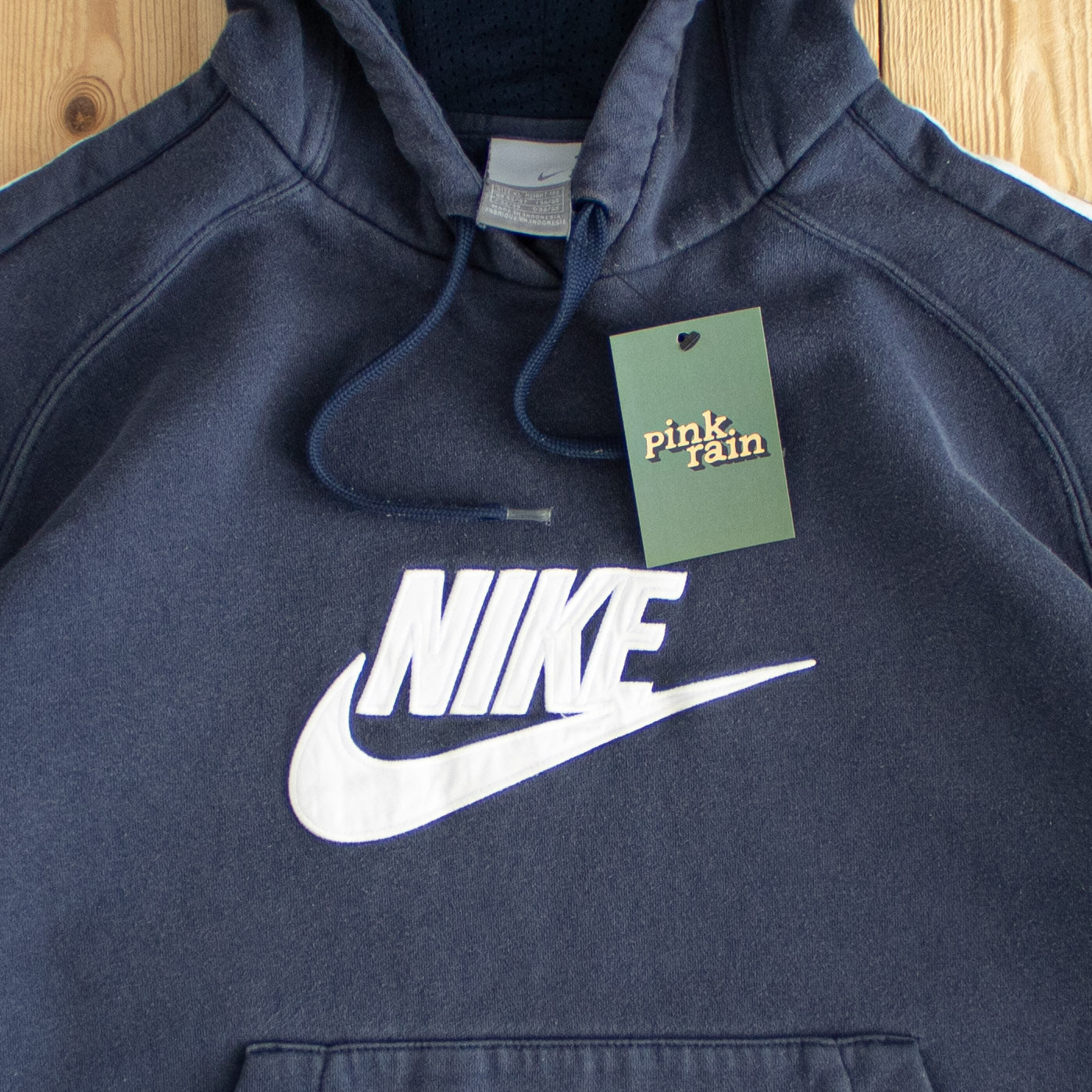 (L/XL) Nike Spell Out Vintage Embroidered Hoodie Blue