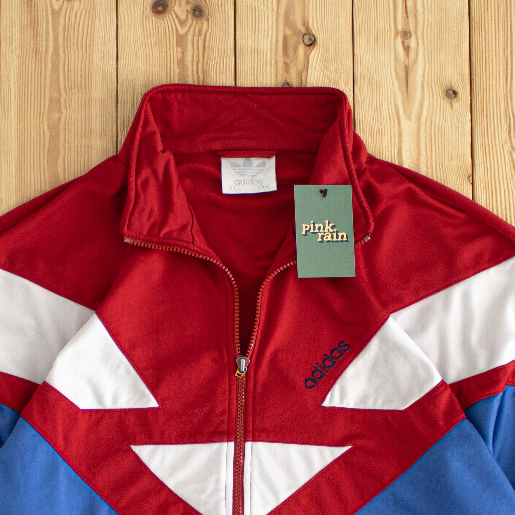 (L) Adidas Vintage Embroidered Full-Zip Sweatshirt Red