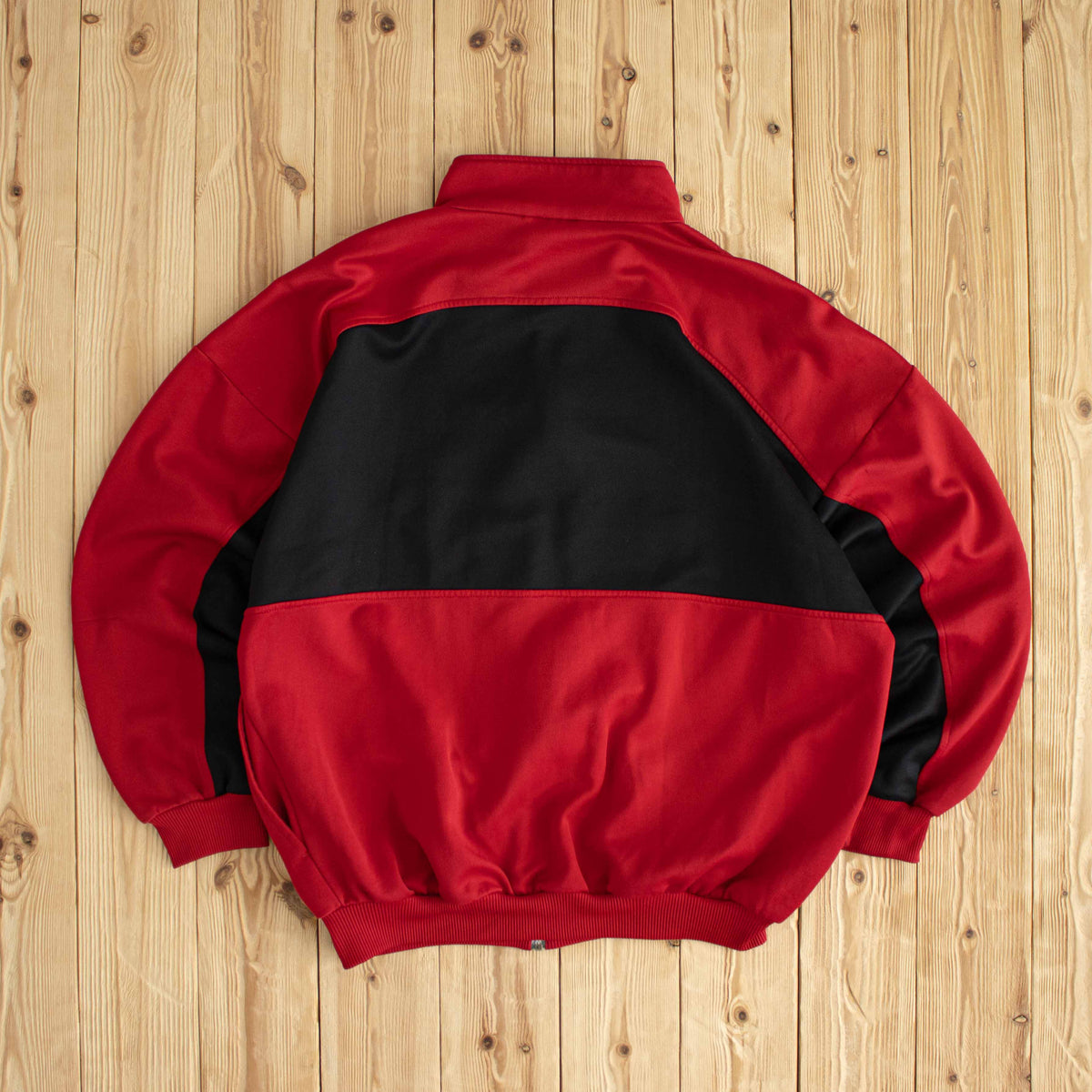 (L) Adidas Vintage Embroidered Full-Zip Sweatshirt Red Black