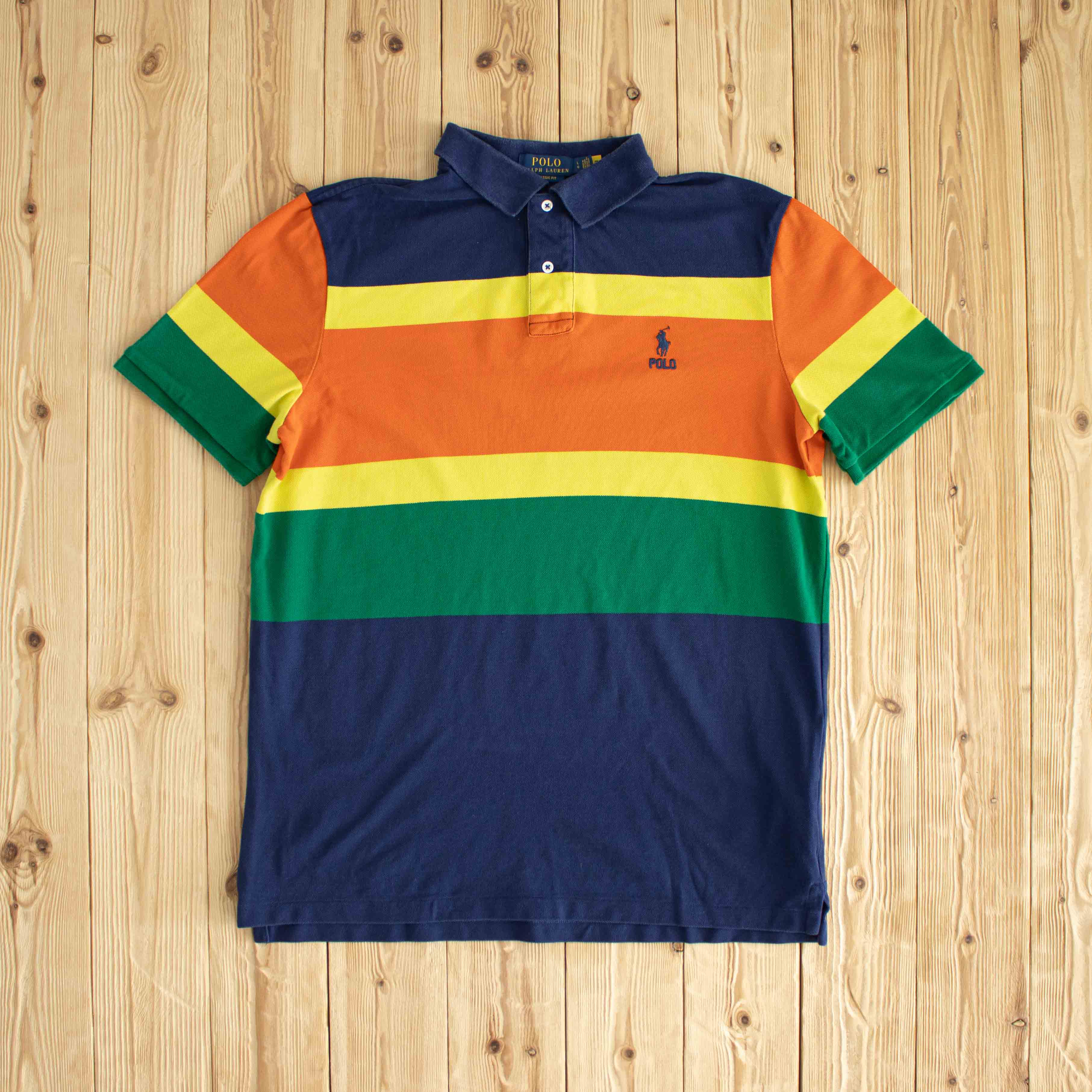 (L) Polo Ralph Lauren Vintage Embroidered Polo T-Shirt Orange Green Blue