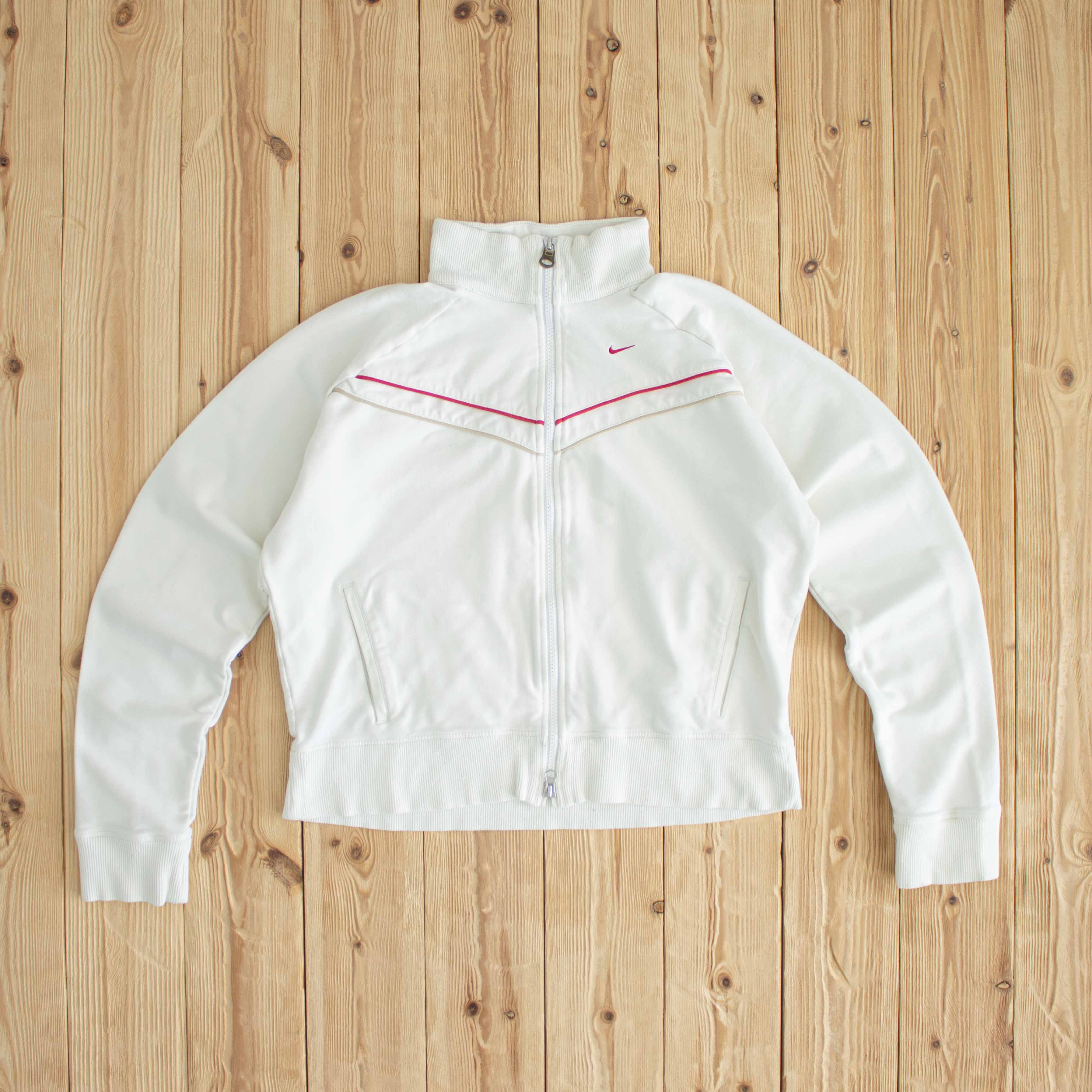 (M/L) Nike Women Vintage Embroidered Double Zipper Full-Zip Sweatshirt White