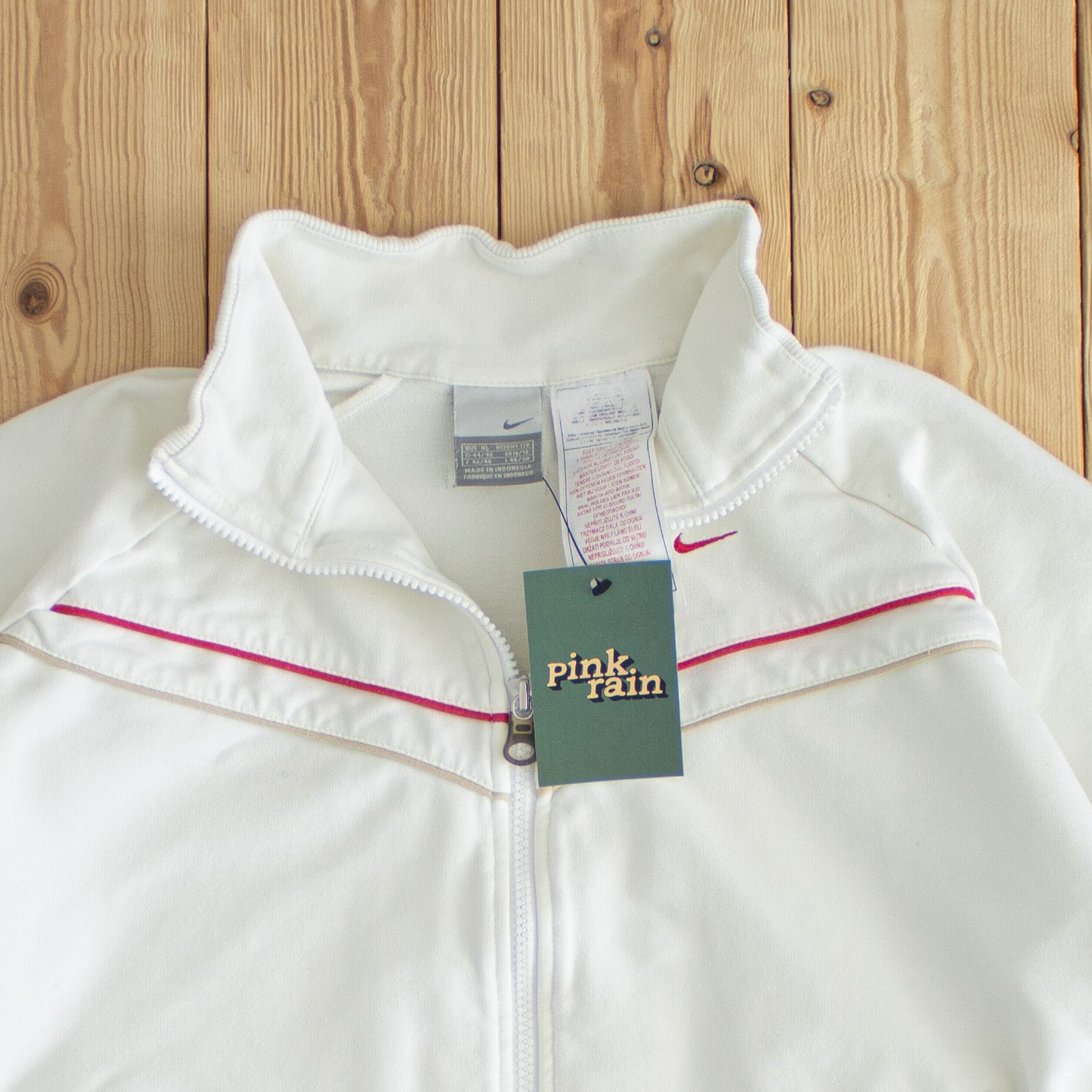 (M/L) Nike Women Vintage Embroidered Double Zipper Full-Zip Sweatshirt White
