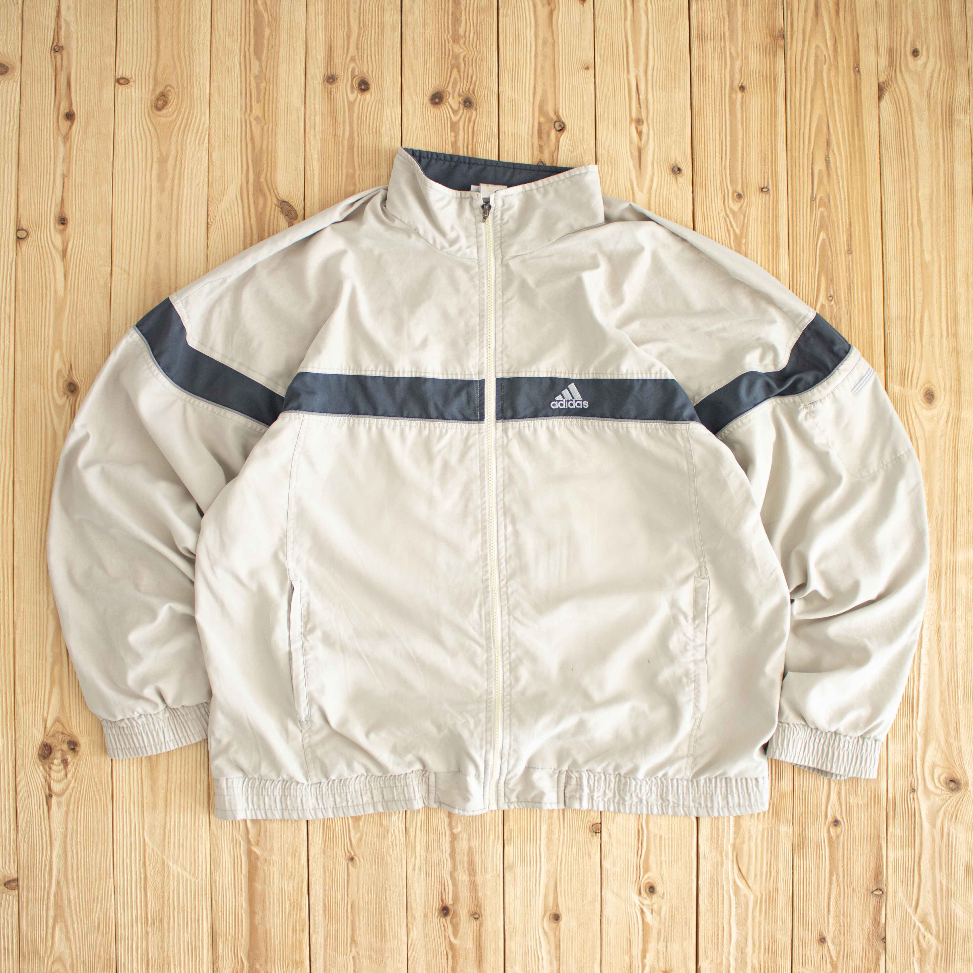 (XL) Adidas Back Logo Vintage Embroidered Jacket Beige