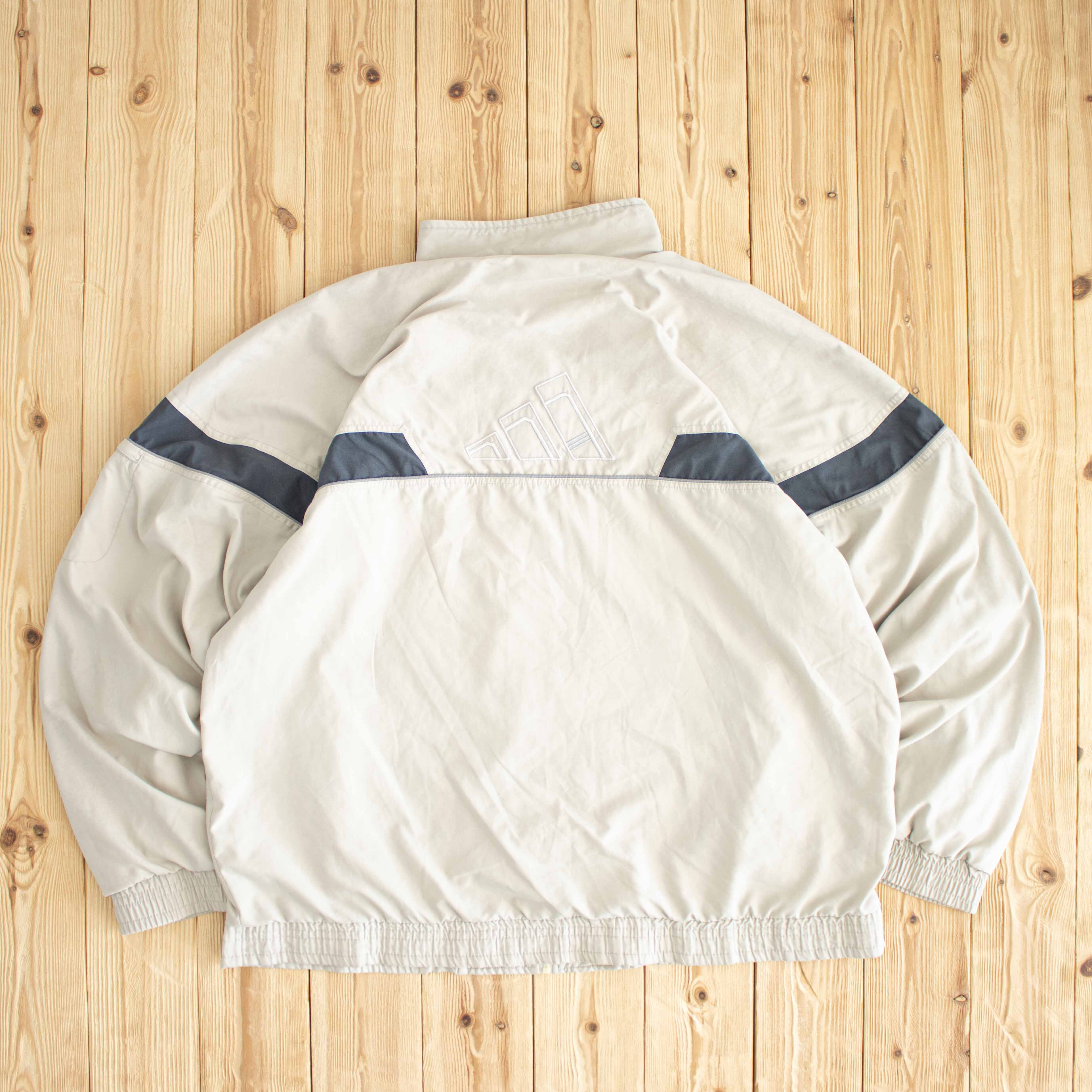 (XL) Adidas Back Logo Vintage Embroidered Jacket Beige