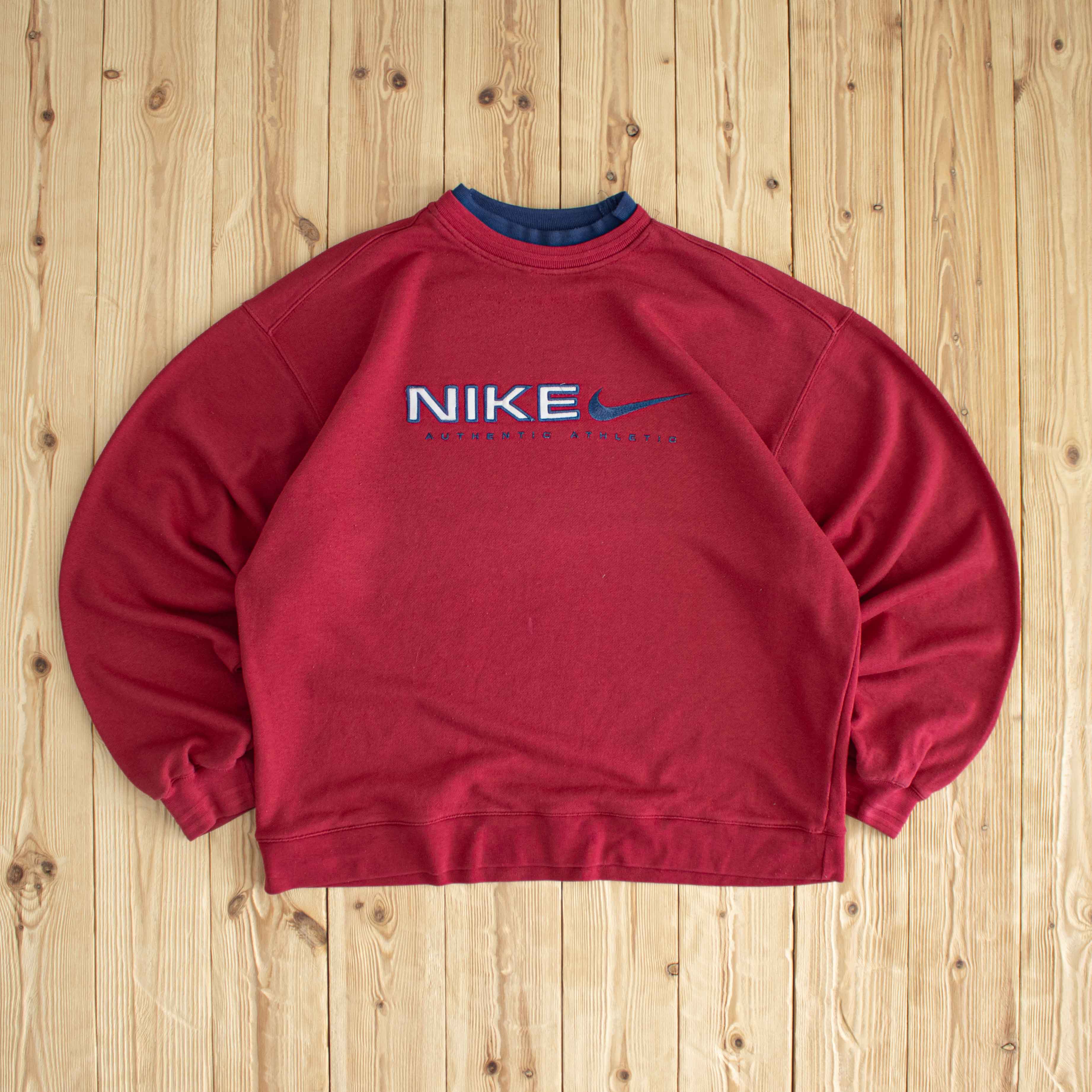 (M/L) Nike Authentic Athletic Vintage Embroidered Sweatshirt Red