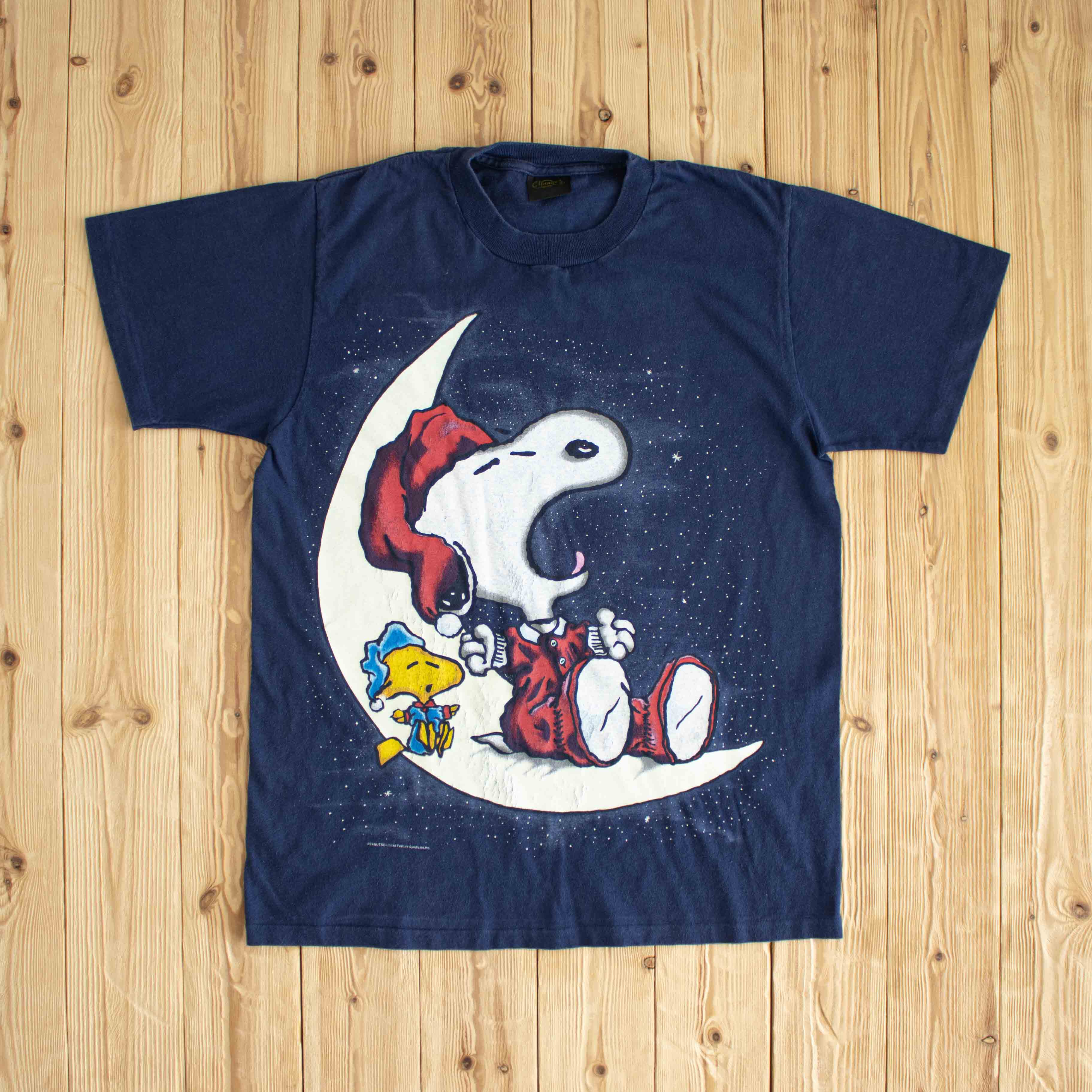 (L) Peanuts Glowing In The Dark Double Sided Vintage T-Shirt Blue