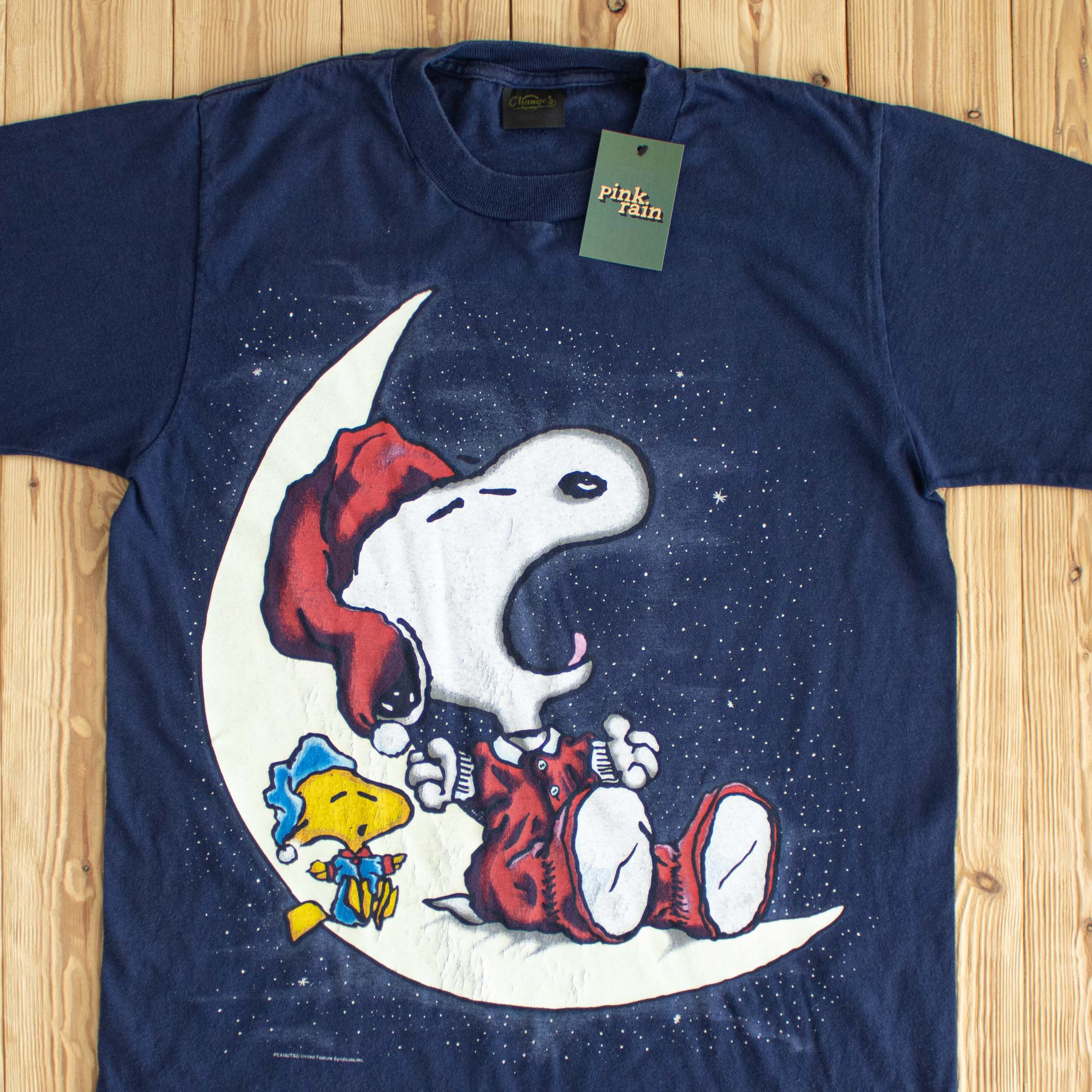 (L) Peanuts Glowing In The Dark Double Sided Vintage T-Shirt Blue