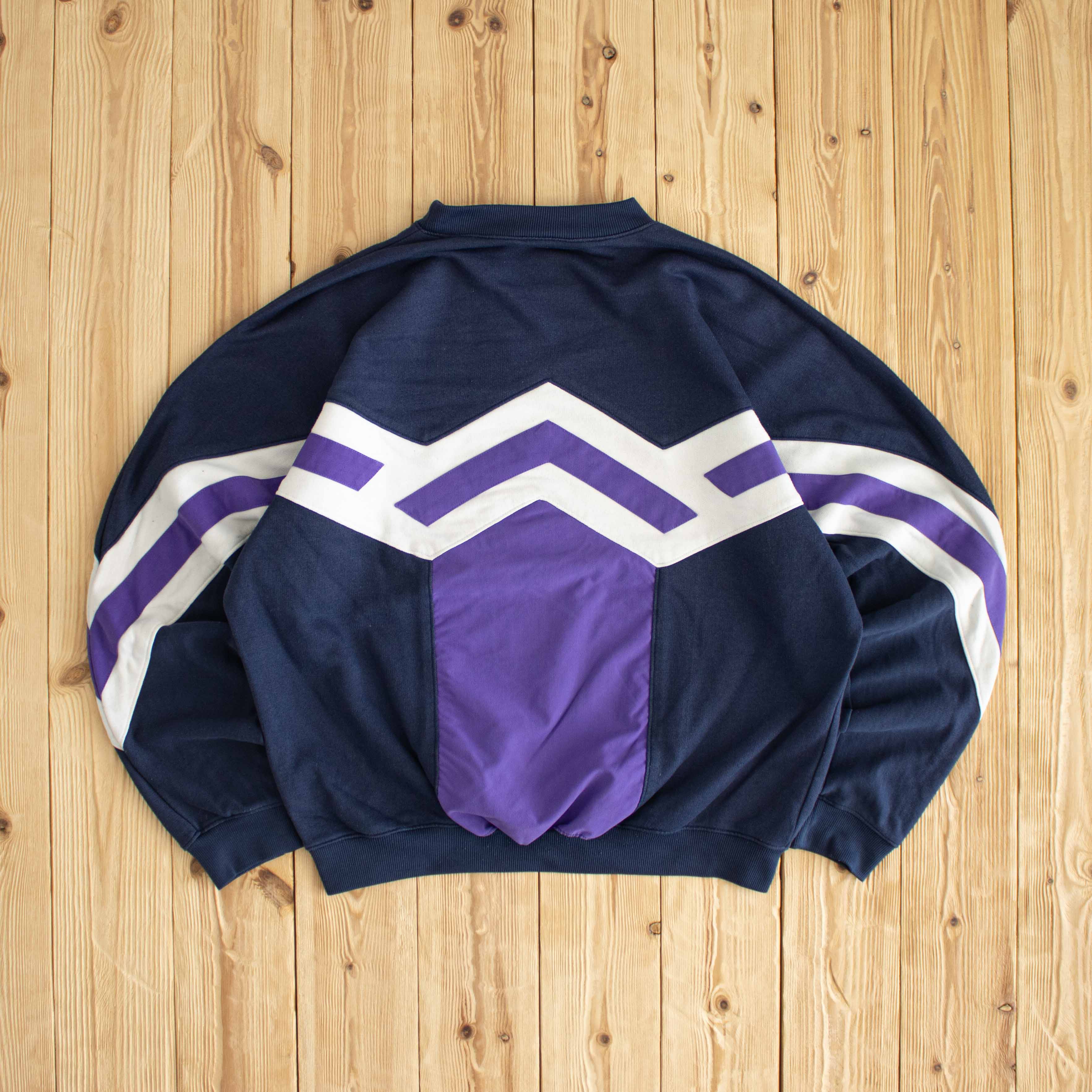 (M) Adidas Vintage Striped Embroidered Sweatshirt Blue Purple