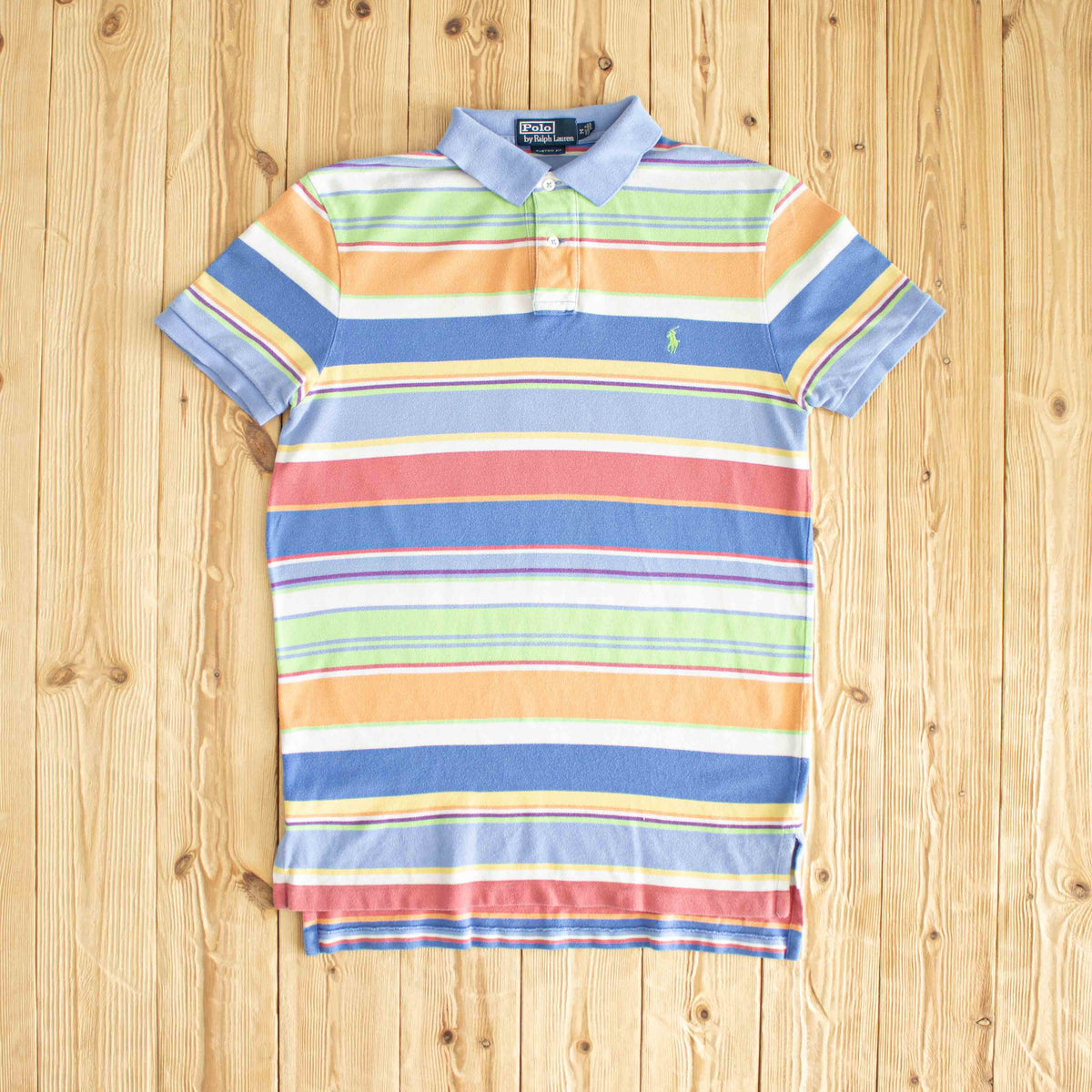 (S/M) Polo Ralph Lauren Vintage Embroidered Polo T-Shirt Blue Multi-Color