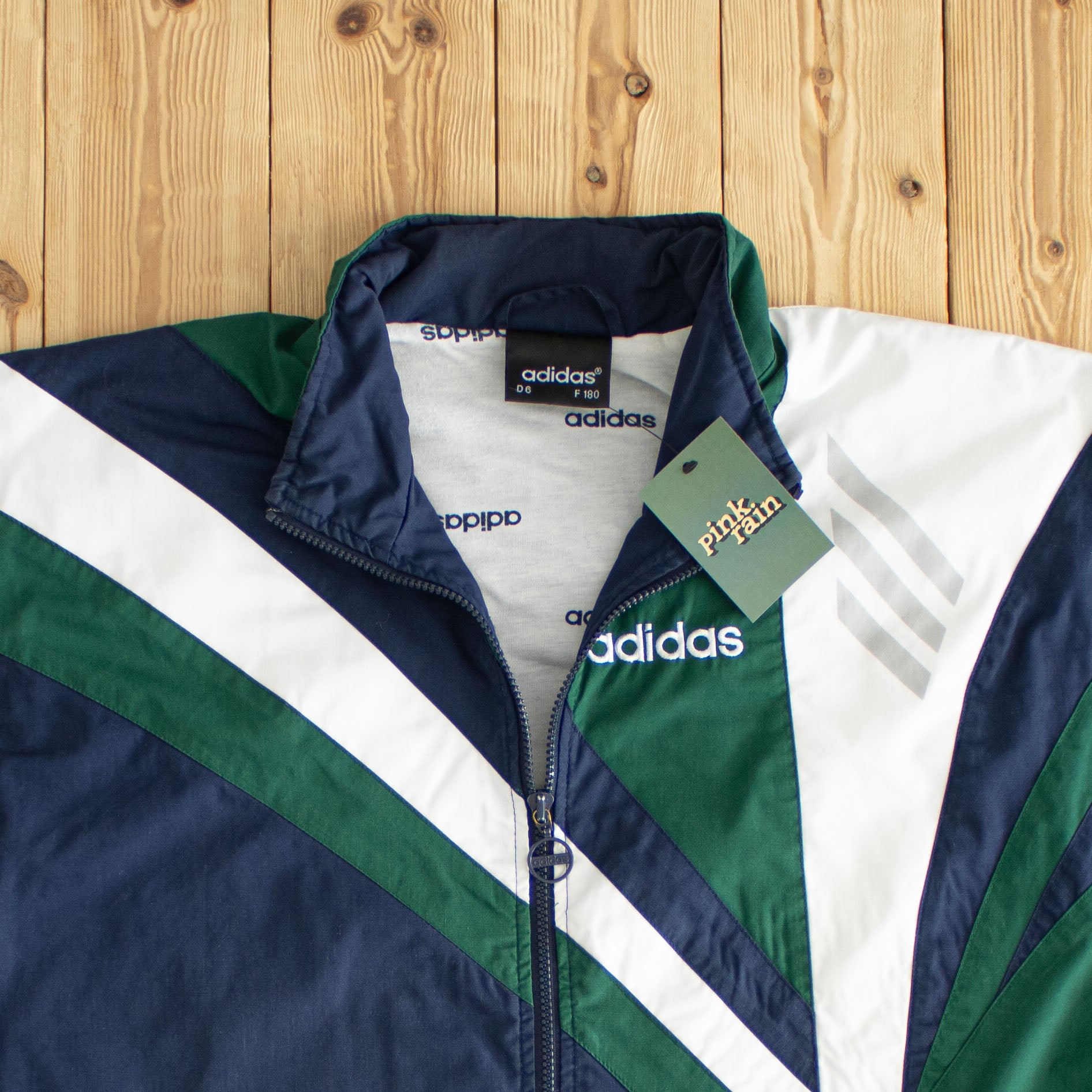 (L) Adidas Vintage Embroidered Jacket Green Blue