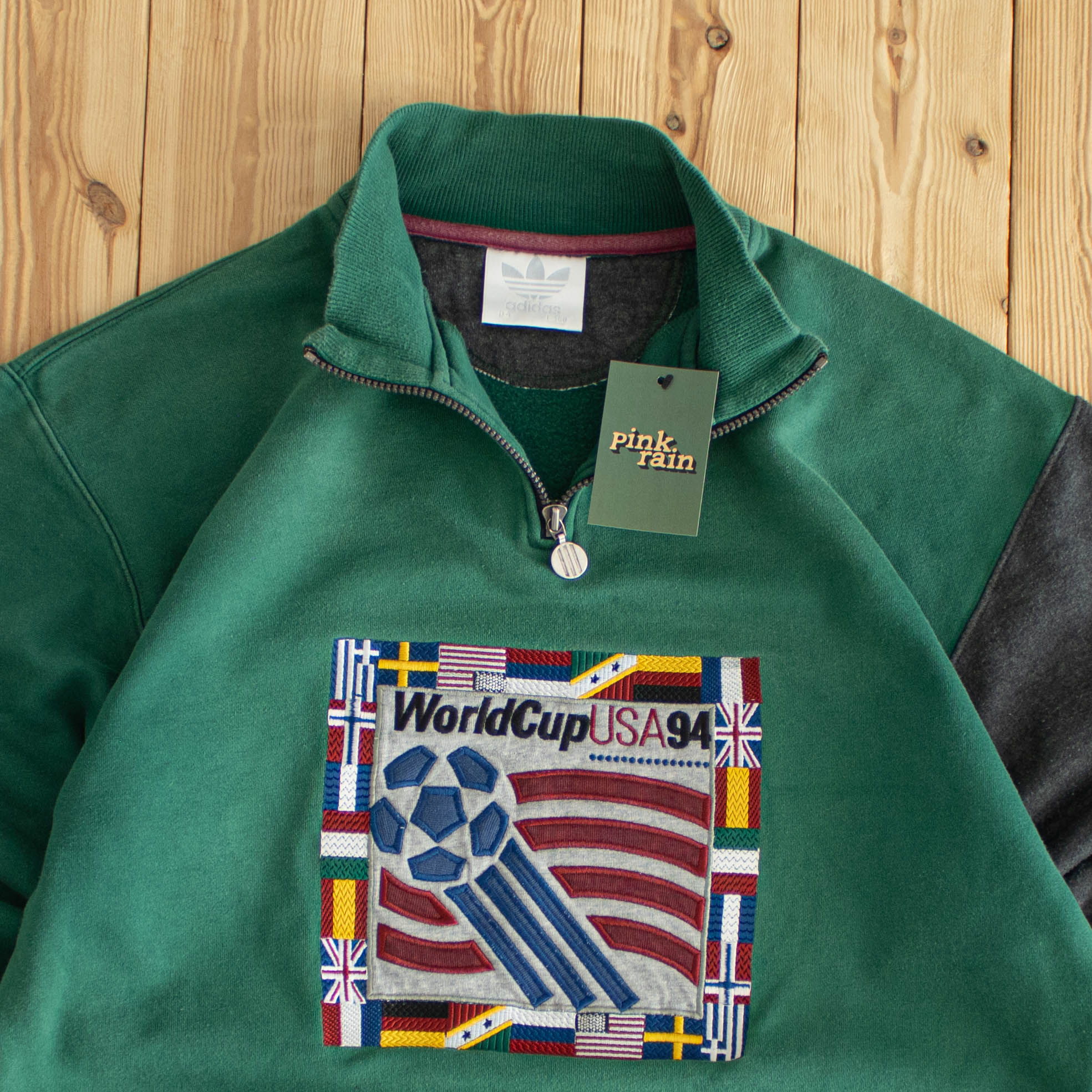 (M) 1994 Adidas World Cup USA Vintage Embroidered Quarter-Zip Green