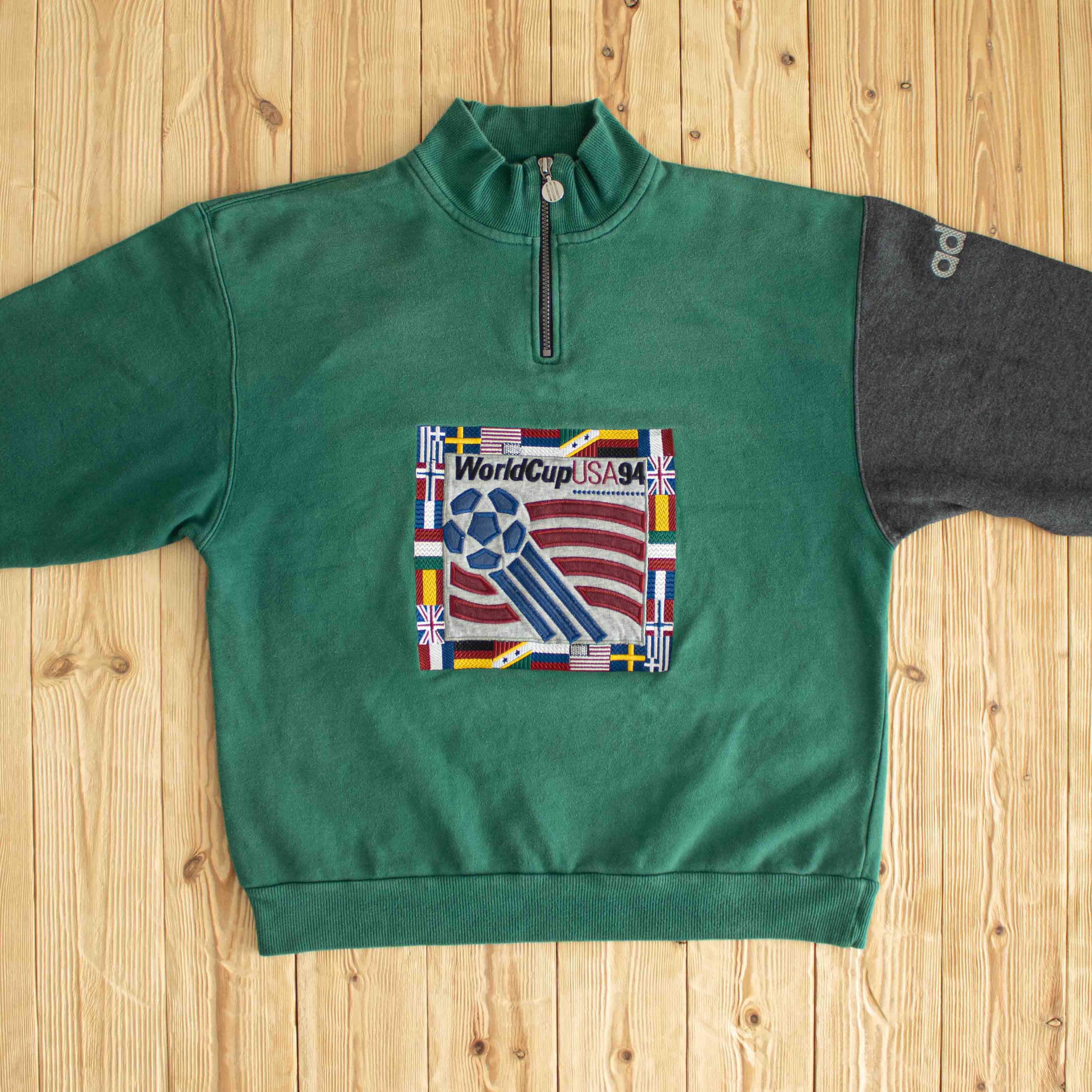 (M) 1994 Adidas World Cup USA Vintage Embroidered Quarter-Zip Green