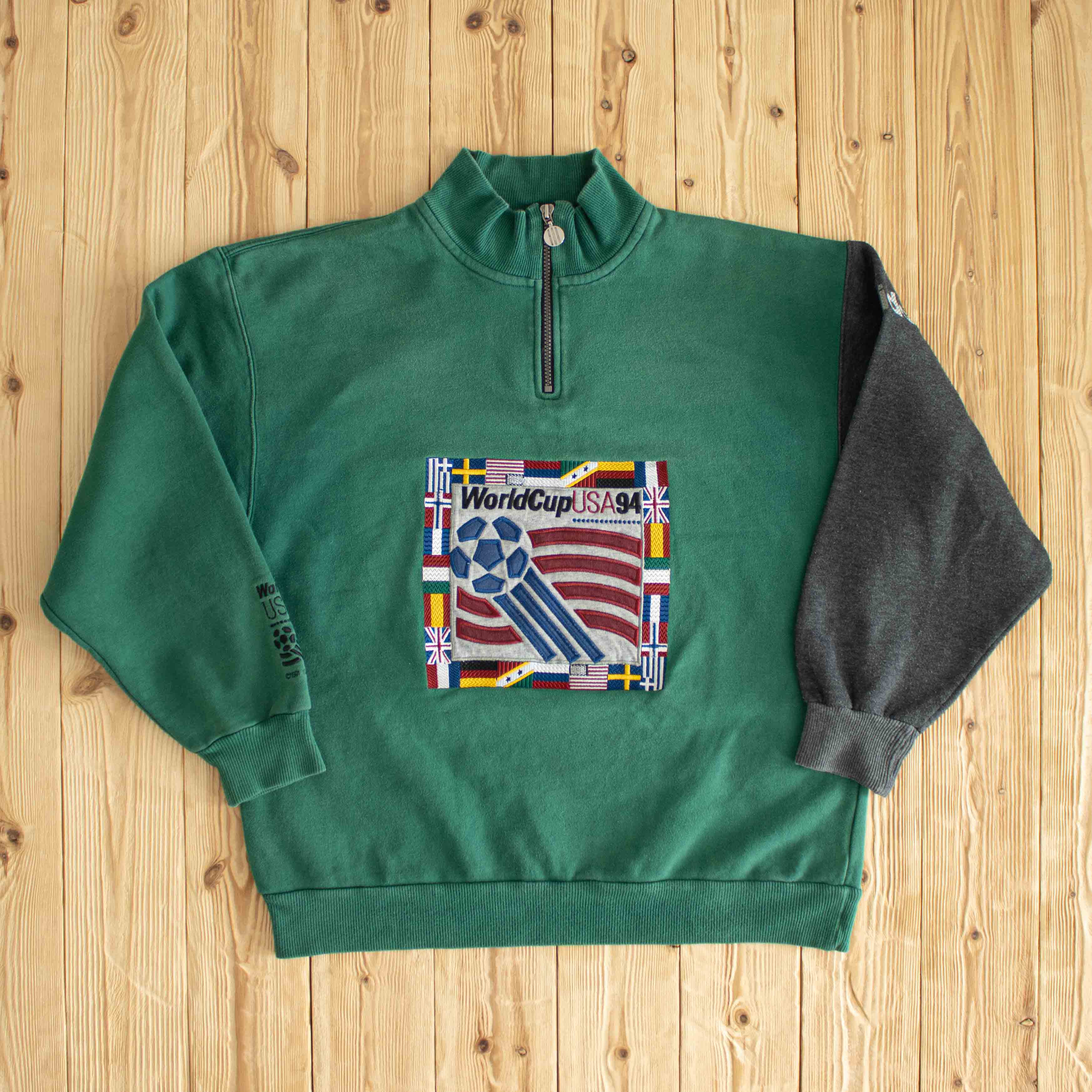 (M) 1994 Adidas World Cup USA Vintage Embroidered Quarter-Zip Green