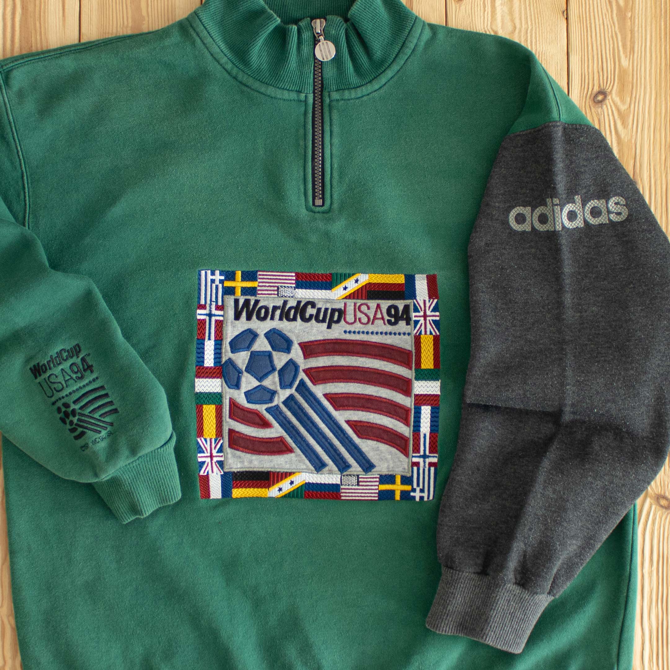(M) 1994 Adidas World Cup USA Vintage Embroidered Quarter-Zip Green