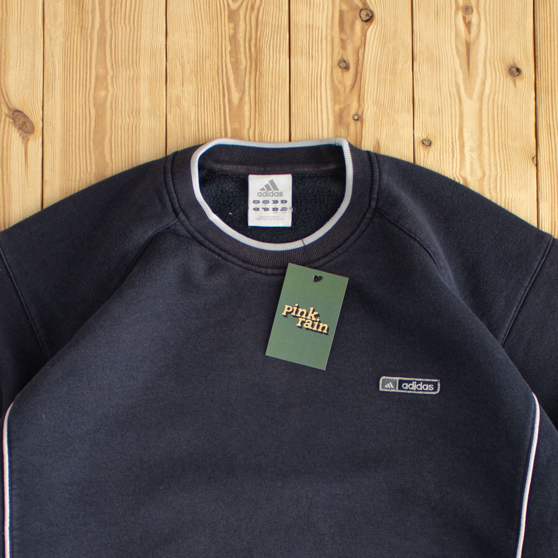 (L/XL) Adidas Vintage Essential Embroidered Sweatshirt Blue