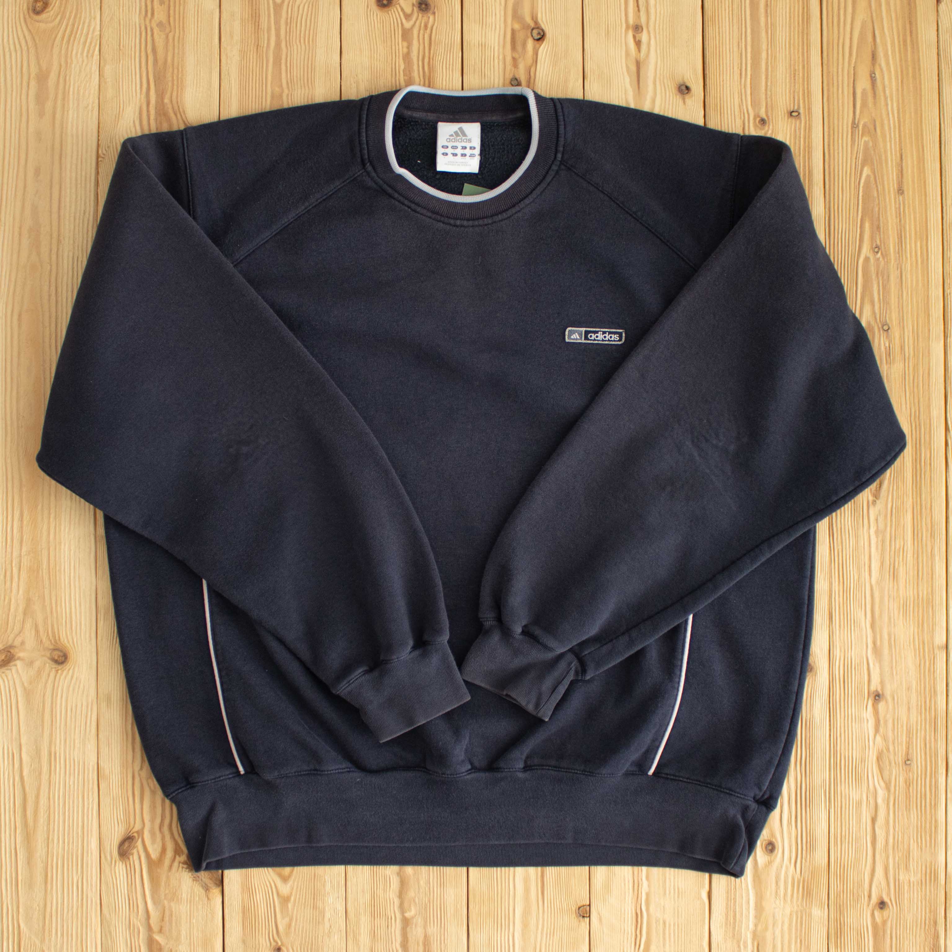 (L/XL) Adidas Vintage Essential Embroidered Sweatshirt Blue
