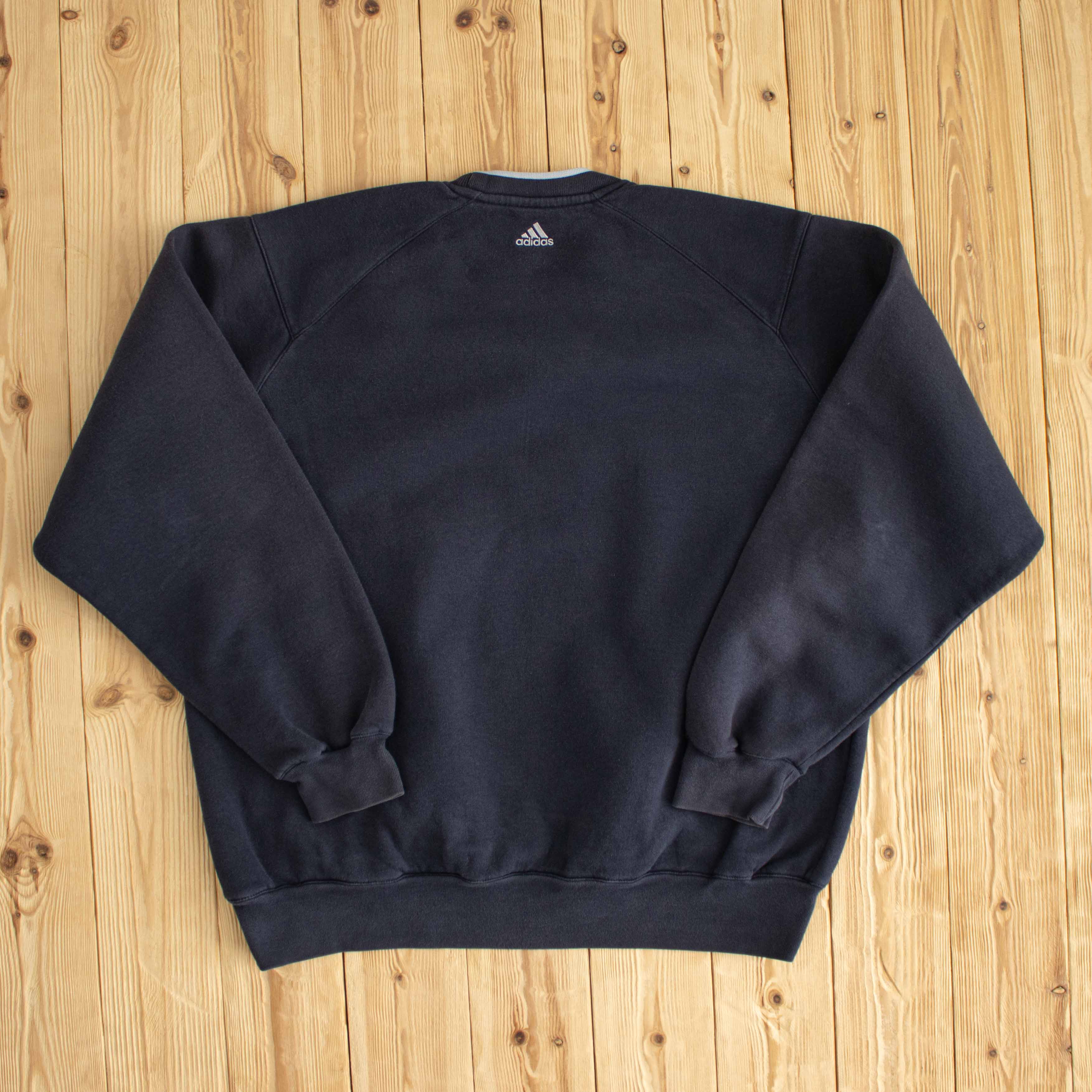 (L/XL) Adidas Vintage Essential Embroidered Sweatshirt Blue