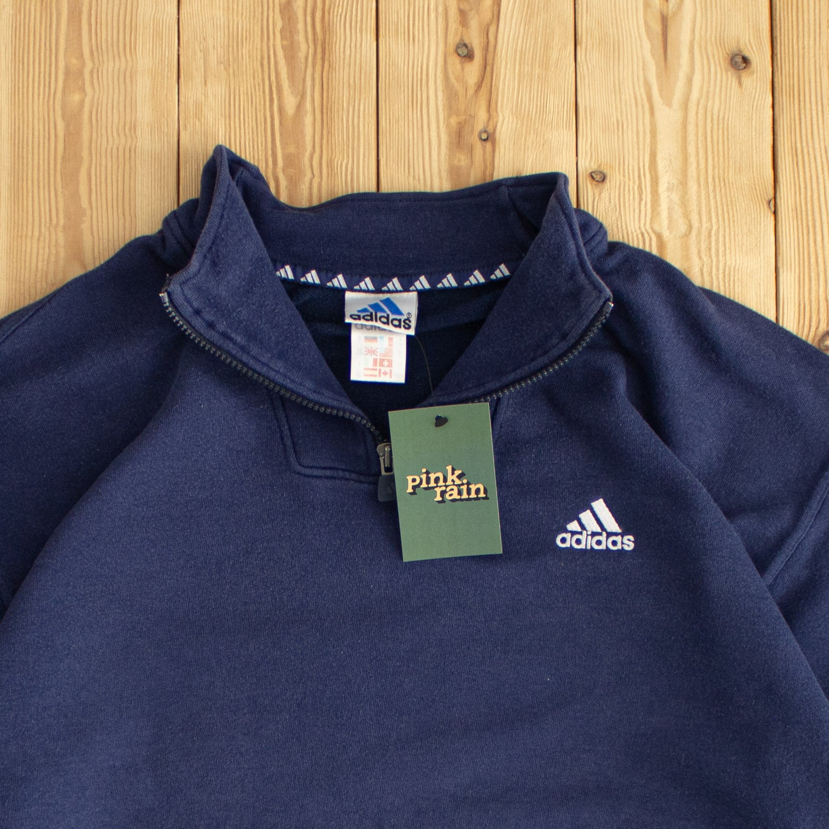 (L) Adidas Vintage Embroidered Quarter-Zip Blue