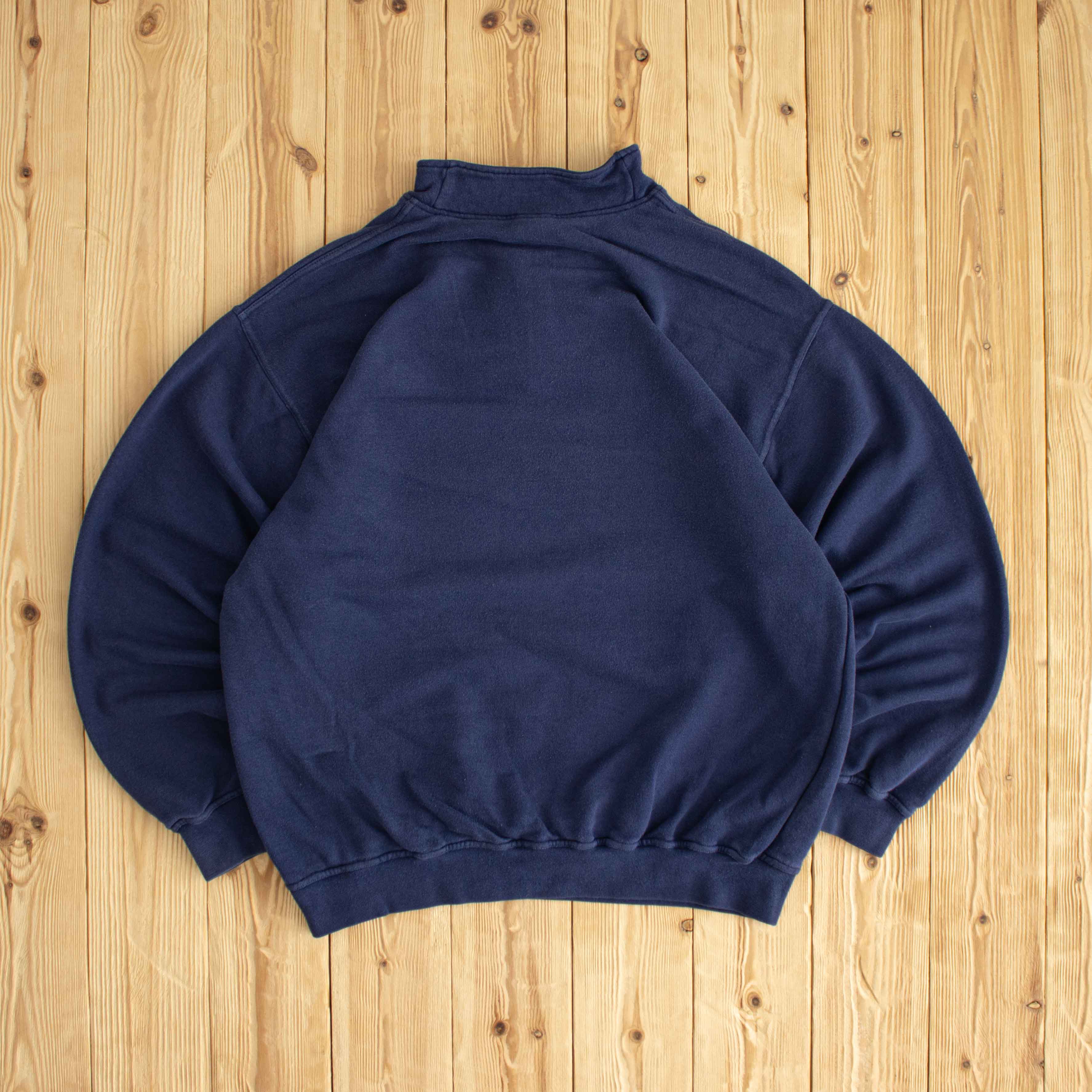 (L) Adidas Vintage Embroidered Quarter-Zip Blue
