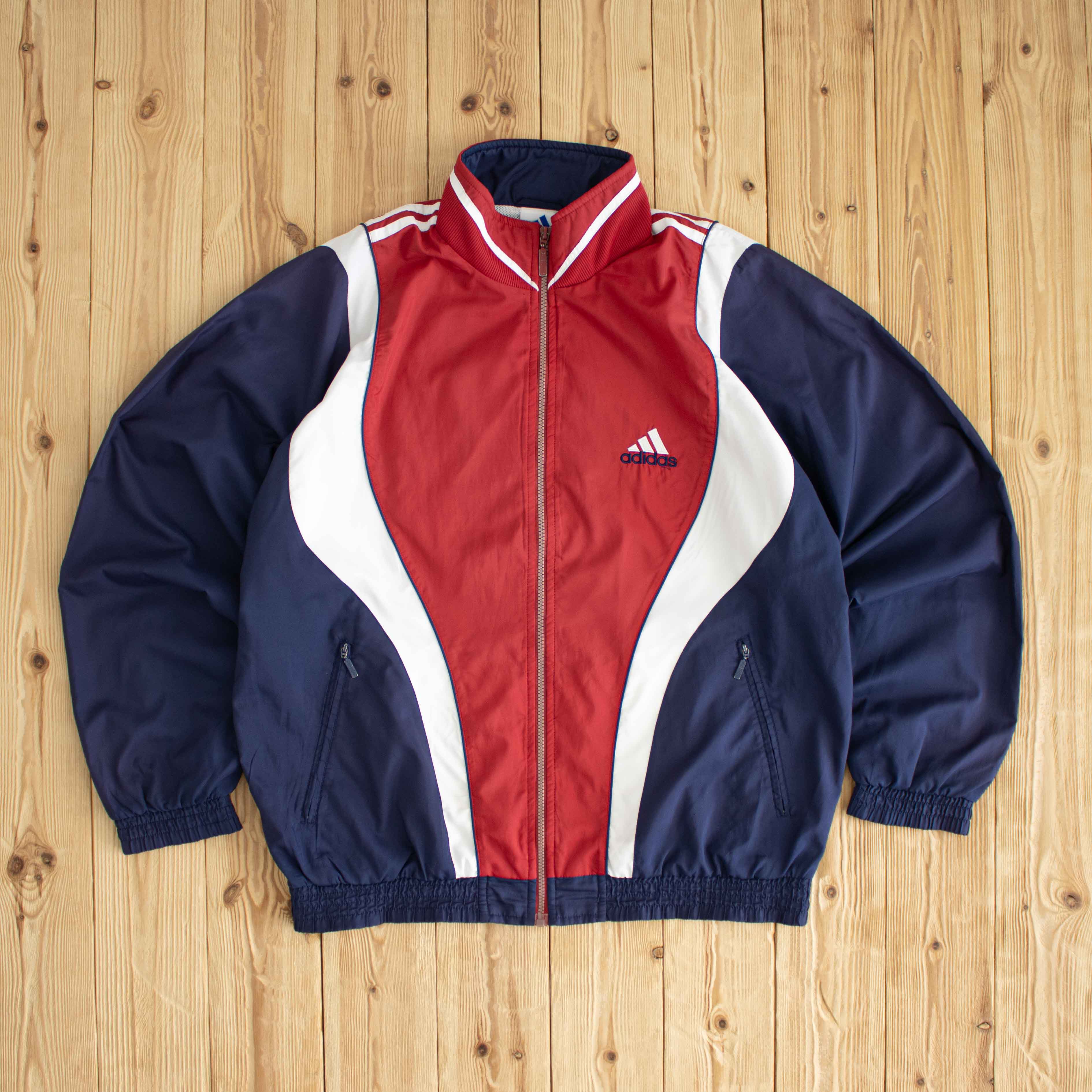 (L/XL) Adidas Vintage Essential Embroidered Jacket Red Blue