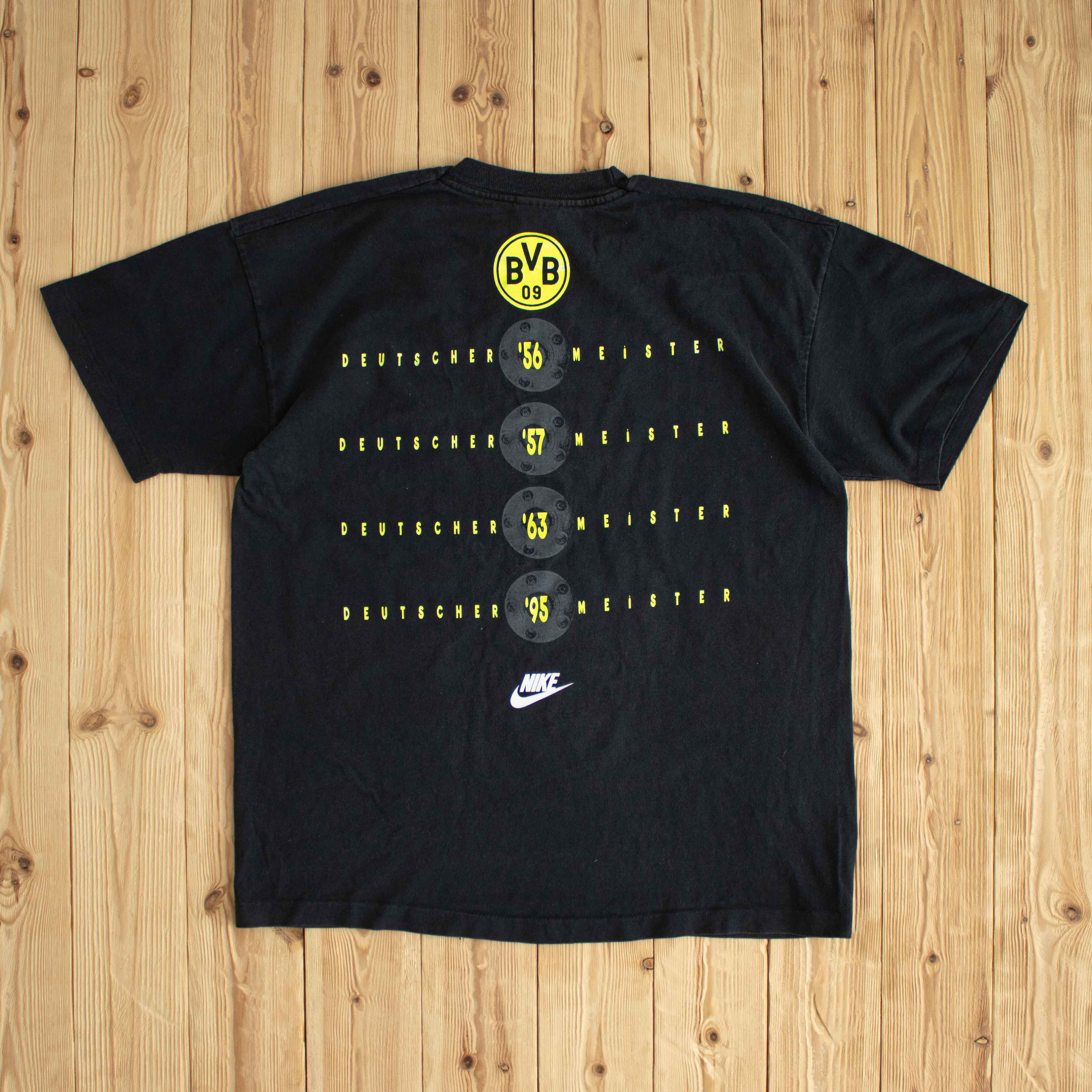 (L) 1995 Nike Borussia Dortmund Vintage Single Stitch T-Shirt Black