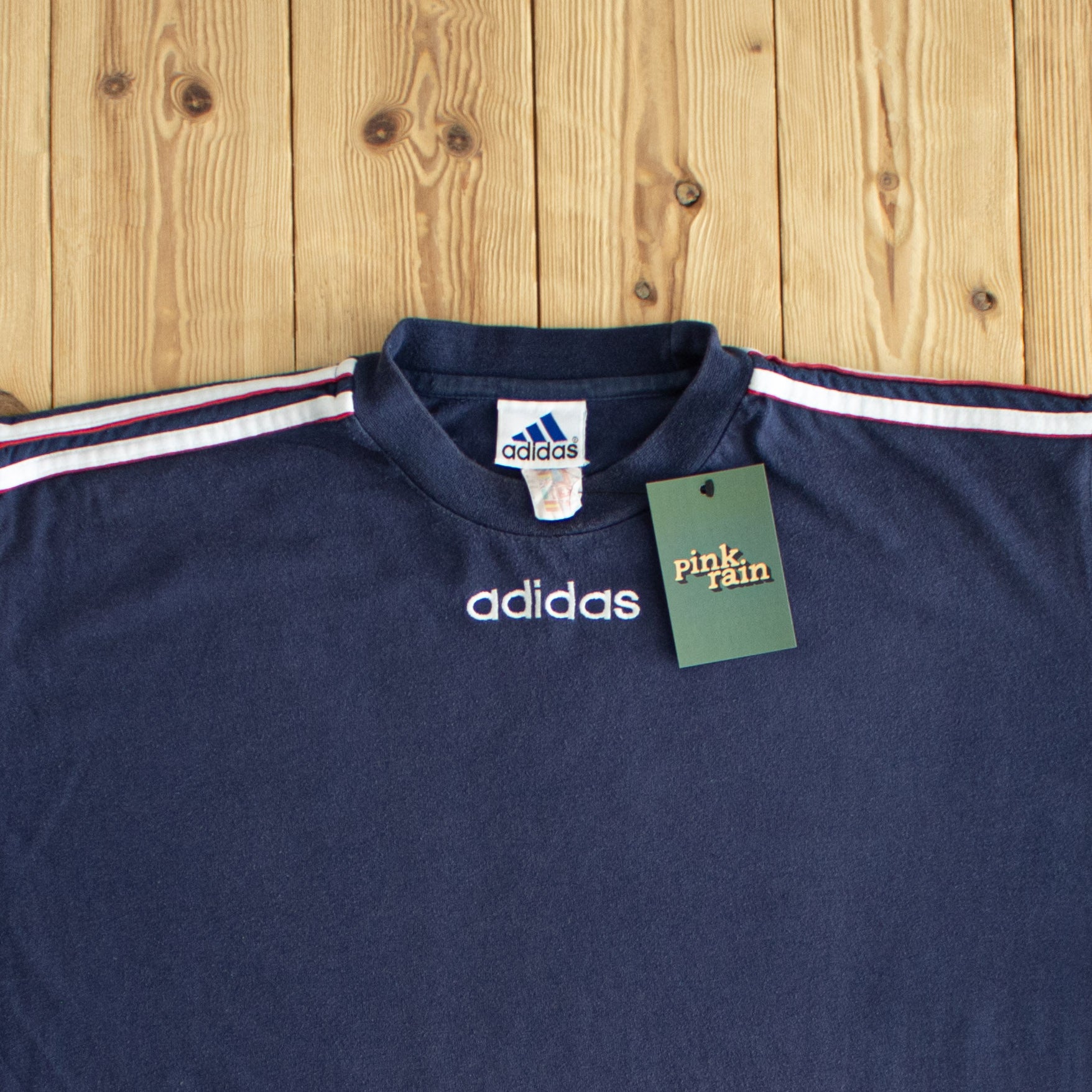 (L/XL) Adidas Vintage Embroidered T-Shirt Blue
