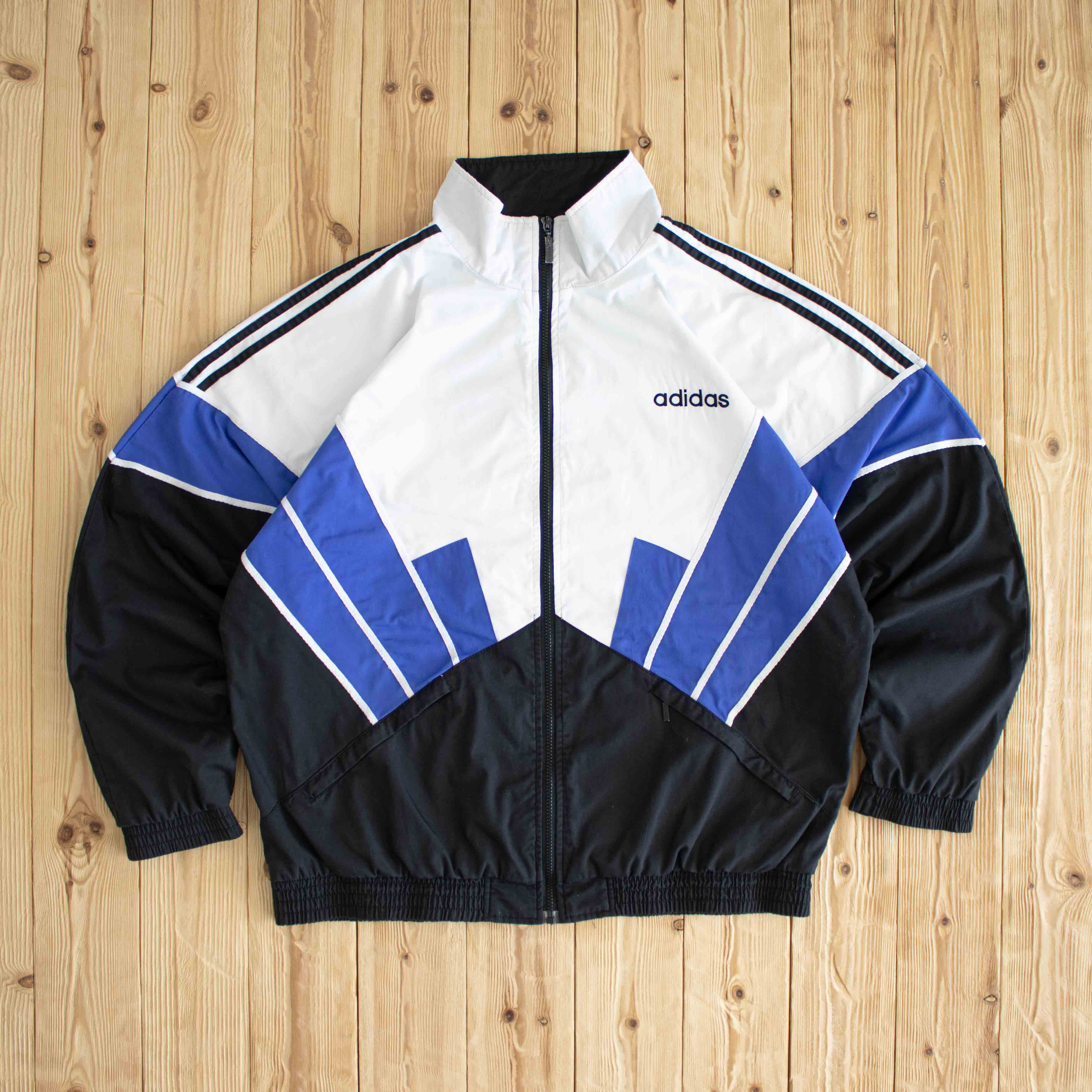 (XL) Adidas Vintage Embroidered Jacket Black Blue