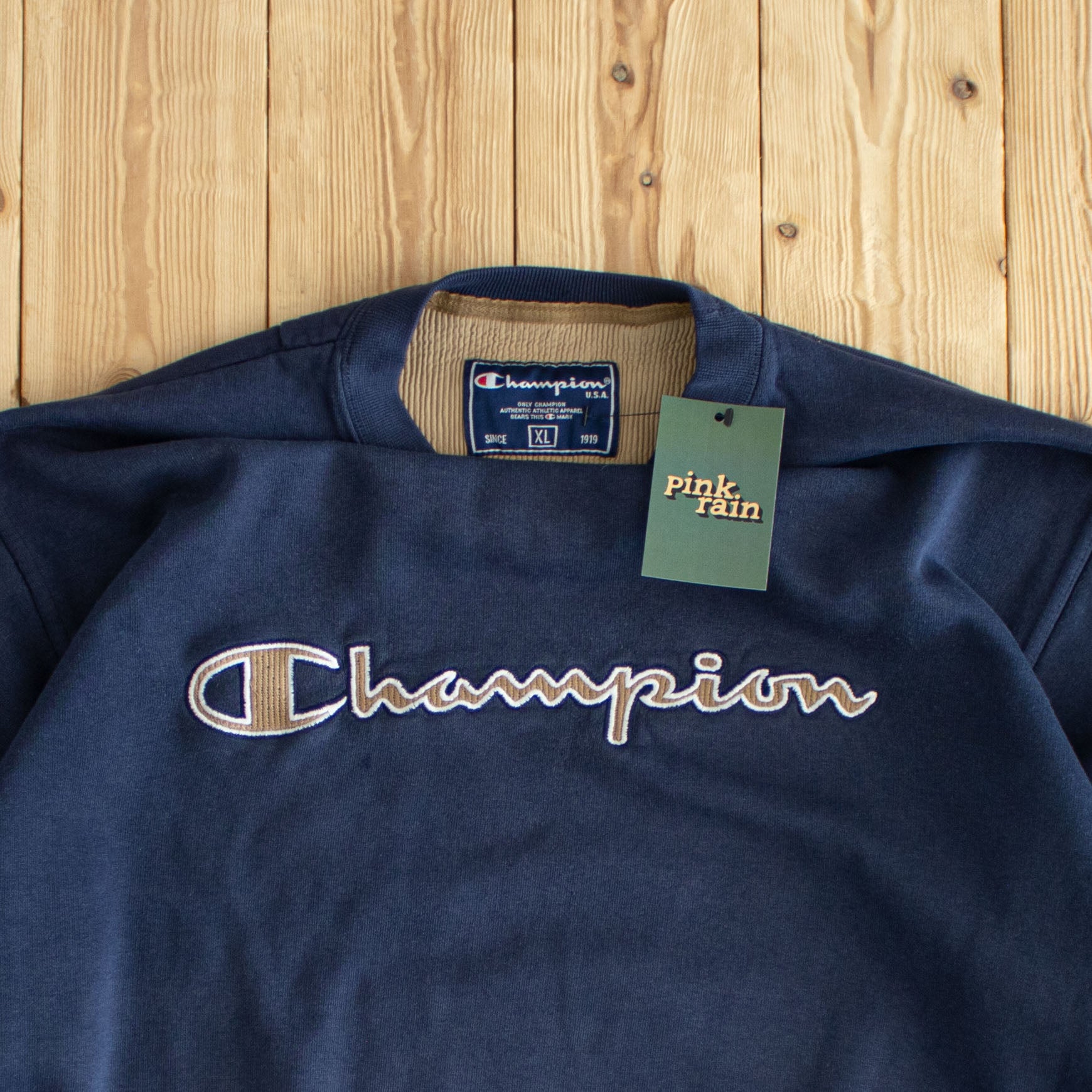 (L) Champion Vintage Embroidered Sweatshirt Blue