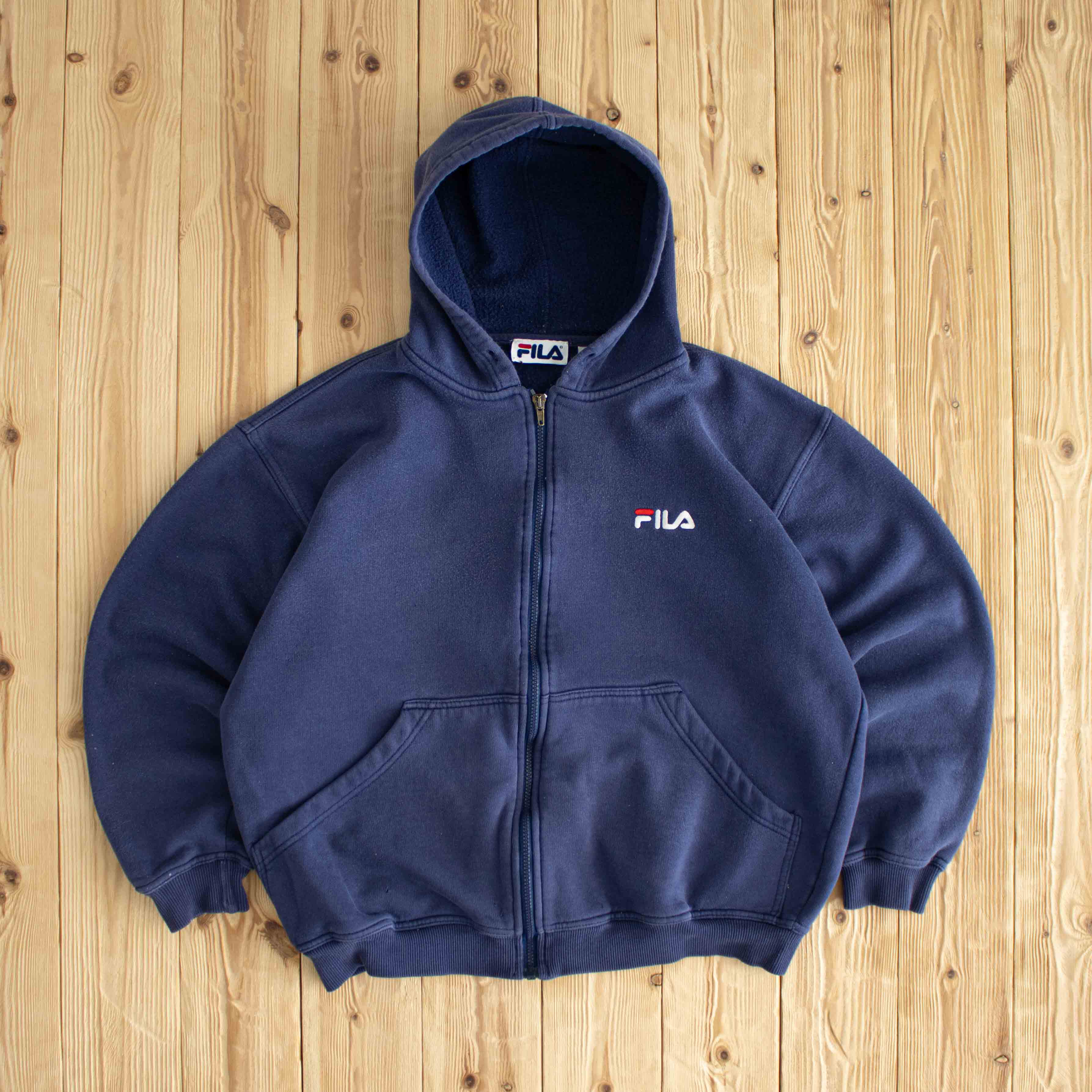 (M) Fila Vintage Embroidered Full-Zip Hoodie Blue