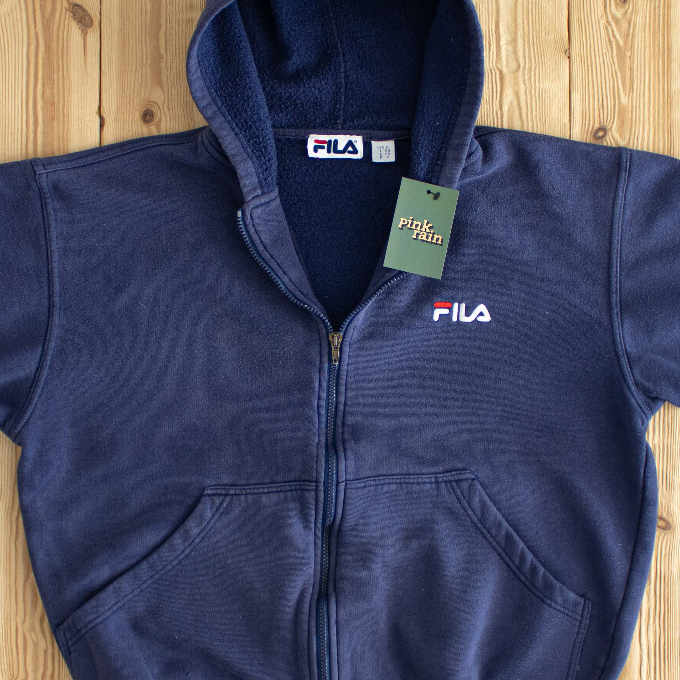 (M) Fila Vintage Embroidered Full-Zip Hoodie Blue