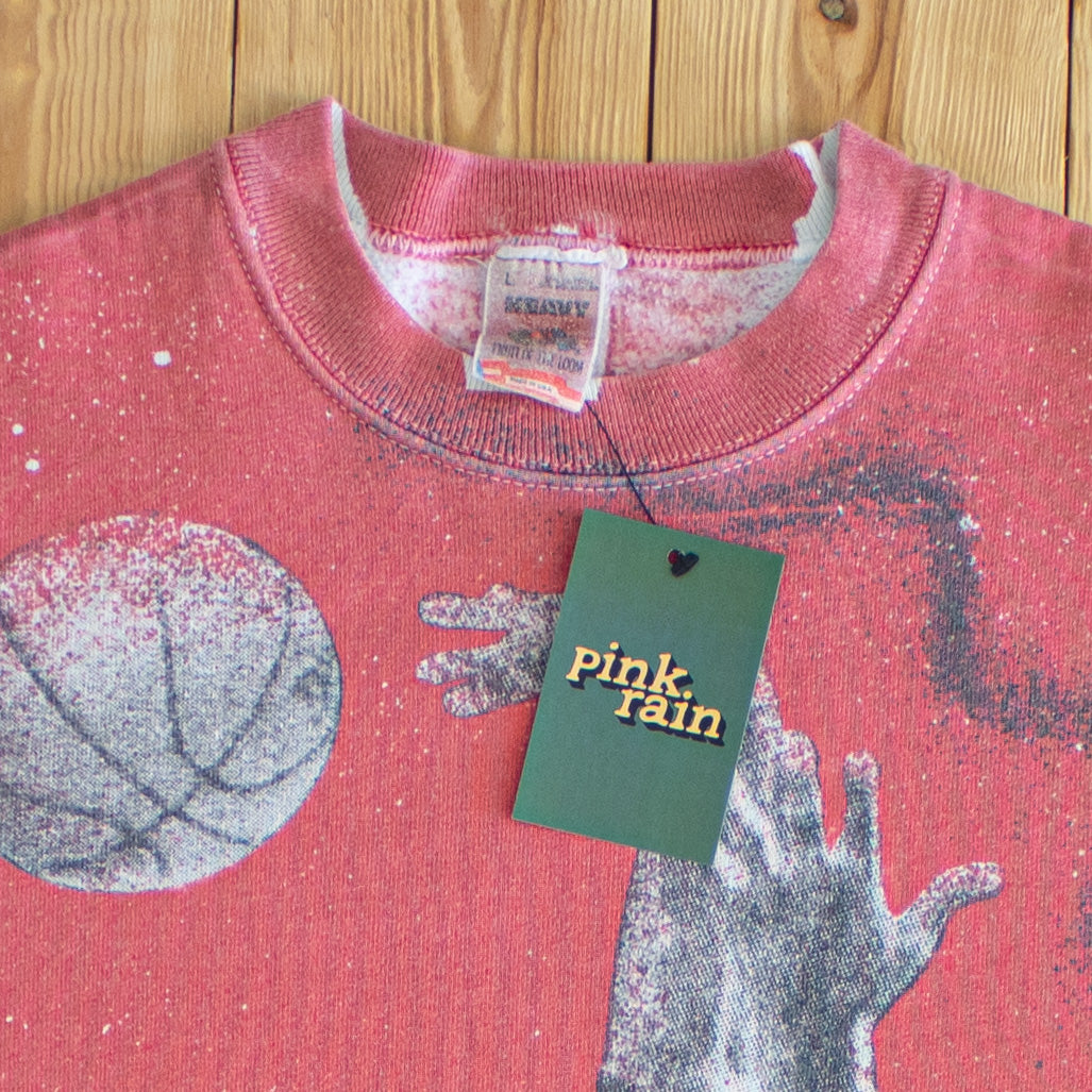 (M) Michael Jordan Chicago Bulls Vintage All Over Print Sweatshirt Pink White