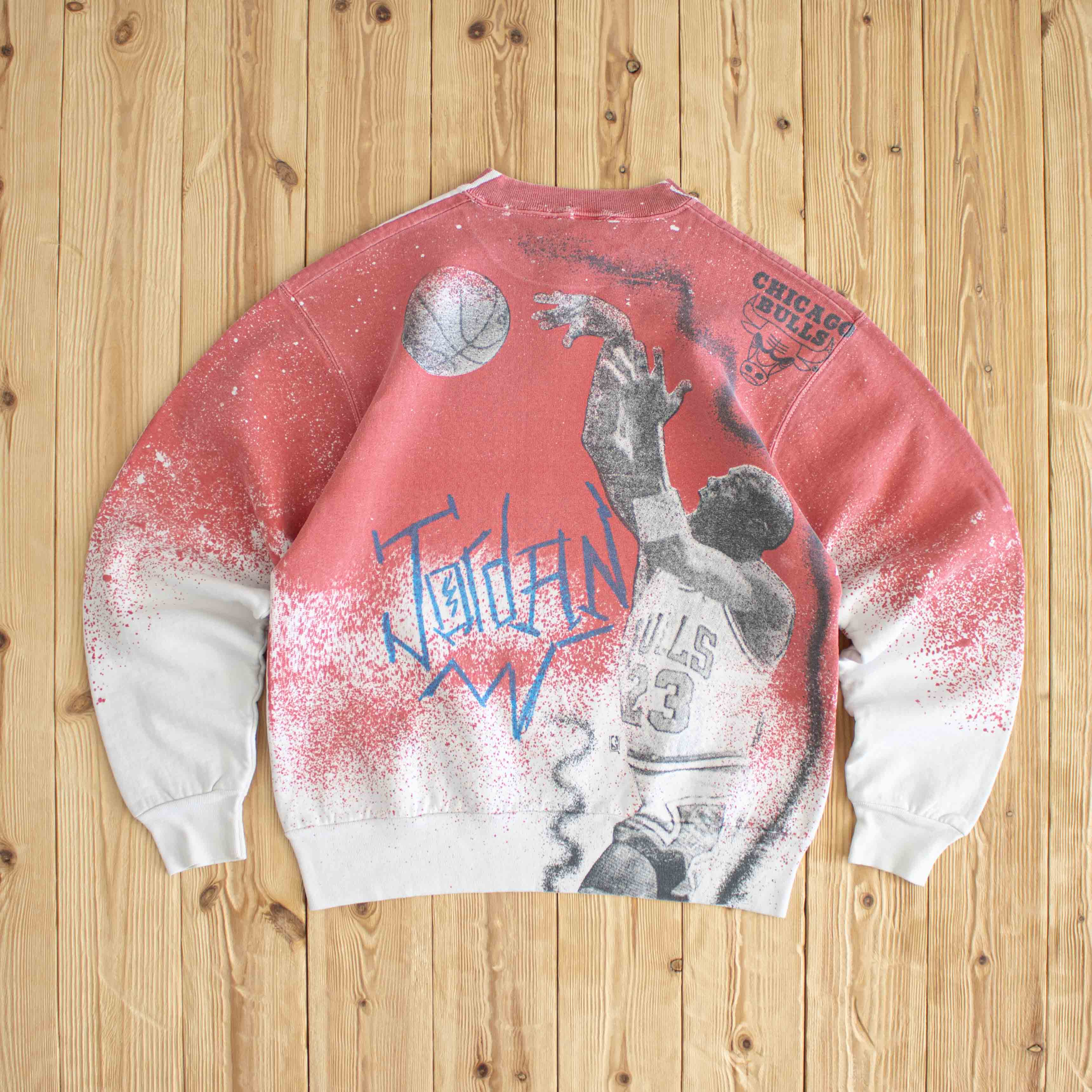 (M) Michael Jordan Chicago Bulls Vintage All Over Print Sweatshirt Pink White