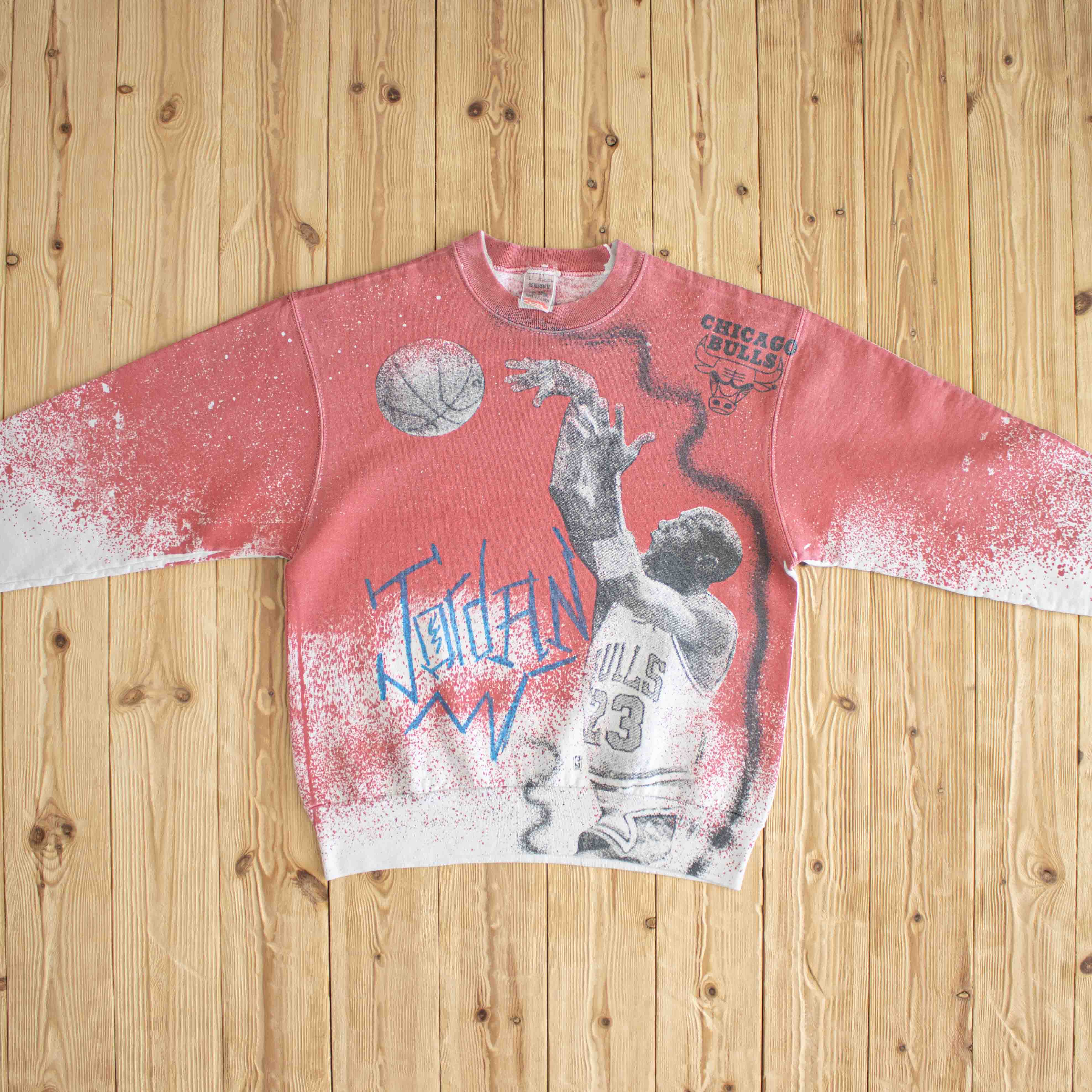 (M) Michael Jordan Chicago Bulls Vintage All Over Print Sweatshirt Pink White