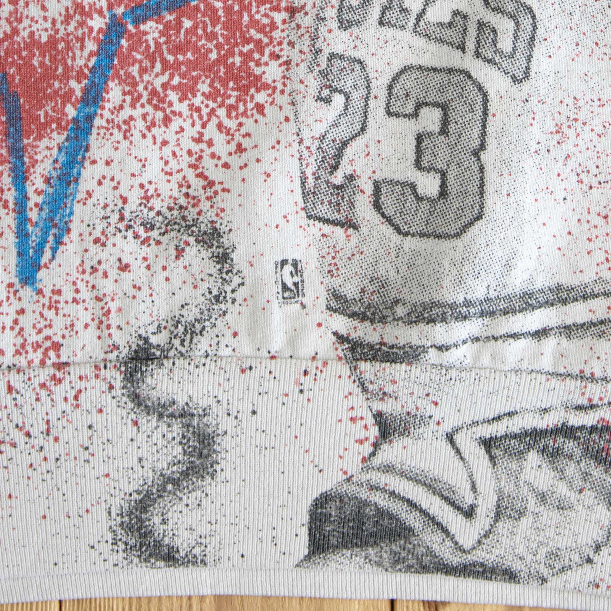 (M) Michael Jordan Chicago Bulls Vintage All Over Print Sweatshirt Pink White
