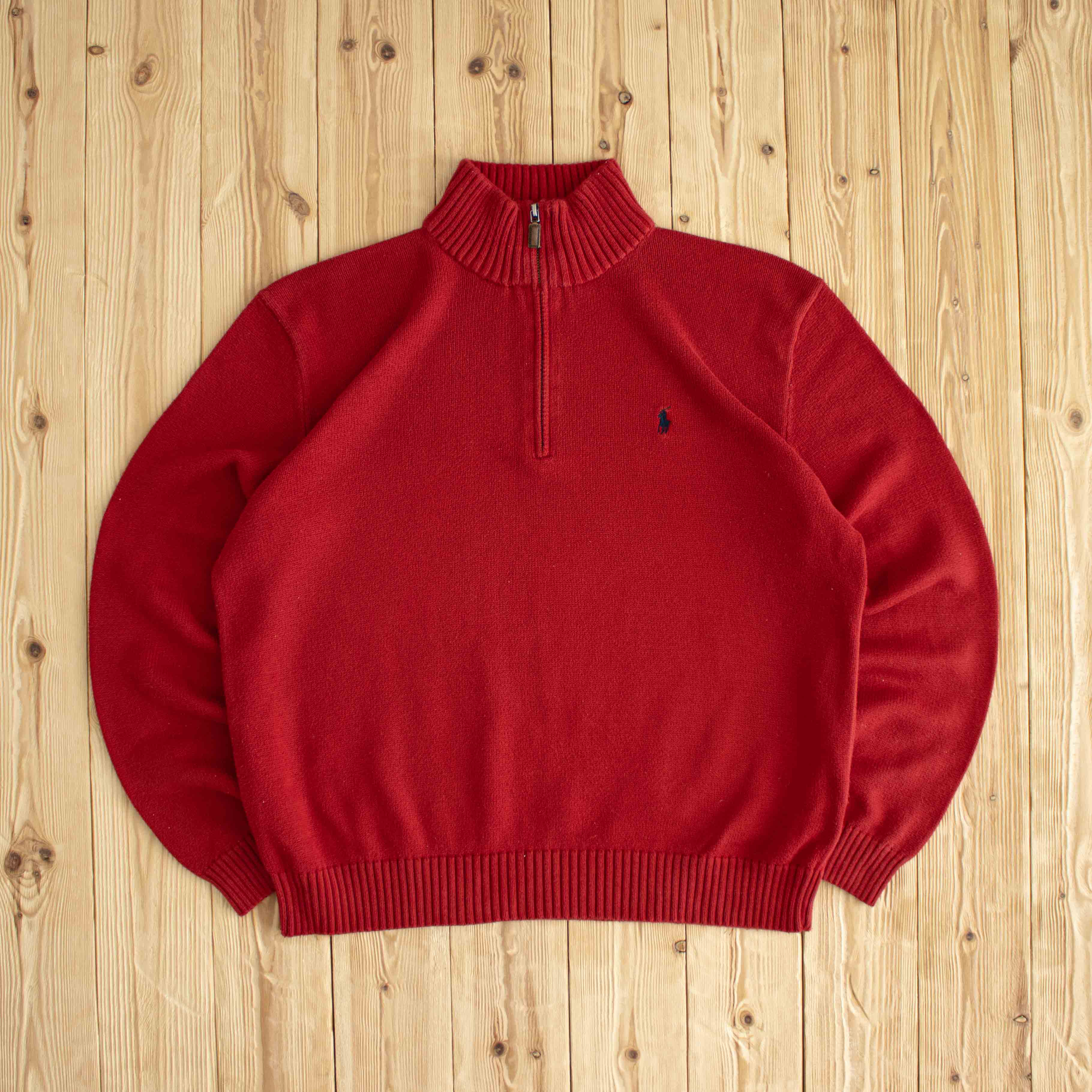 (L) Polo Ralph Lauren Vintage Embroidered Quarter-Zip Red