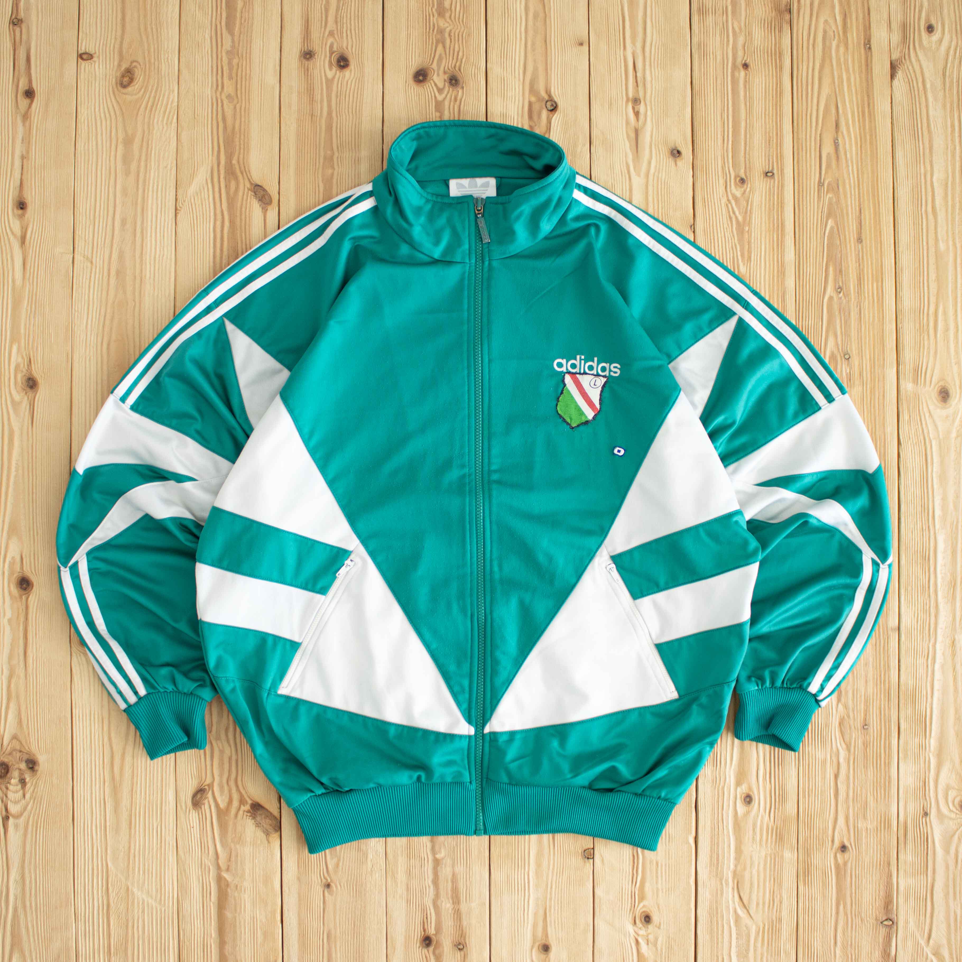 (L/XL) Adidas Vintage Embroidered Full-Zip Sweatshirt Green