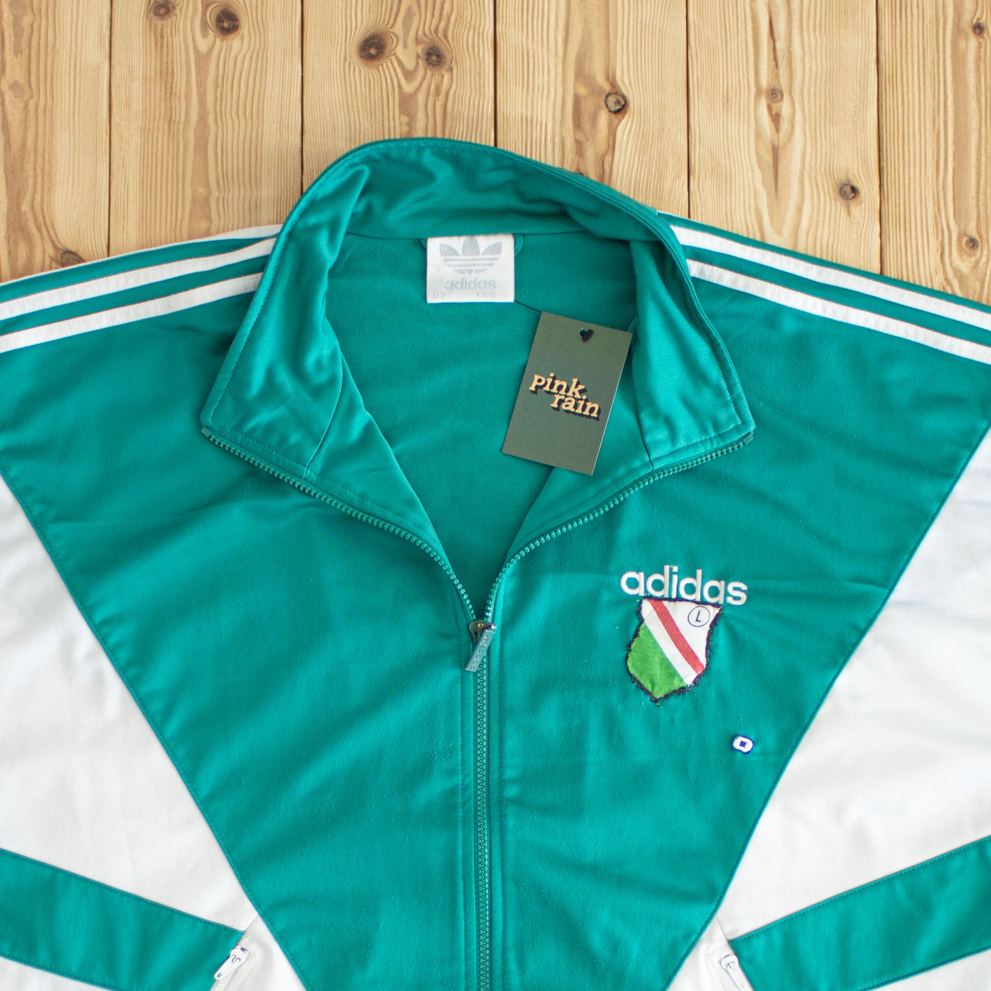 (L/XL) Adidas Vintage Embroidered Full-Zip Sweatshirt Green