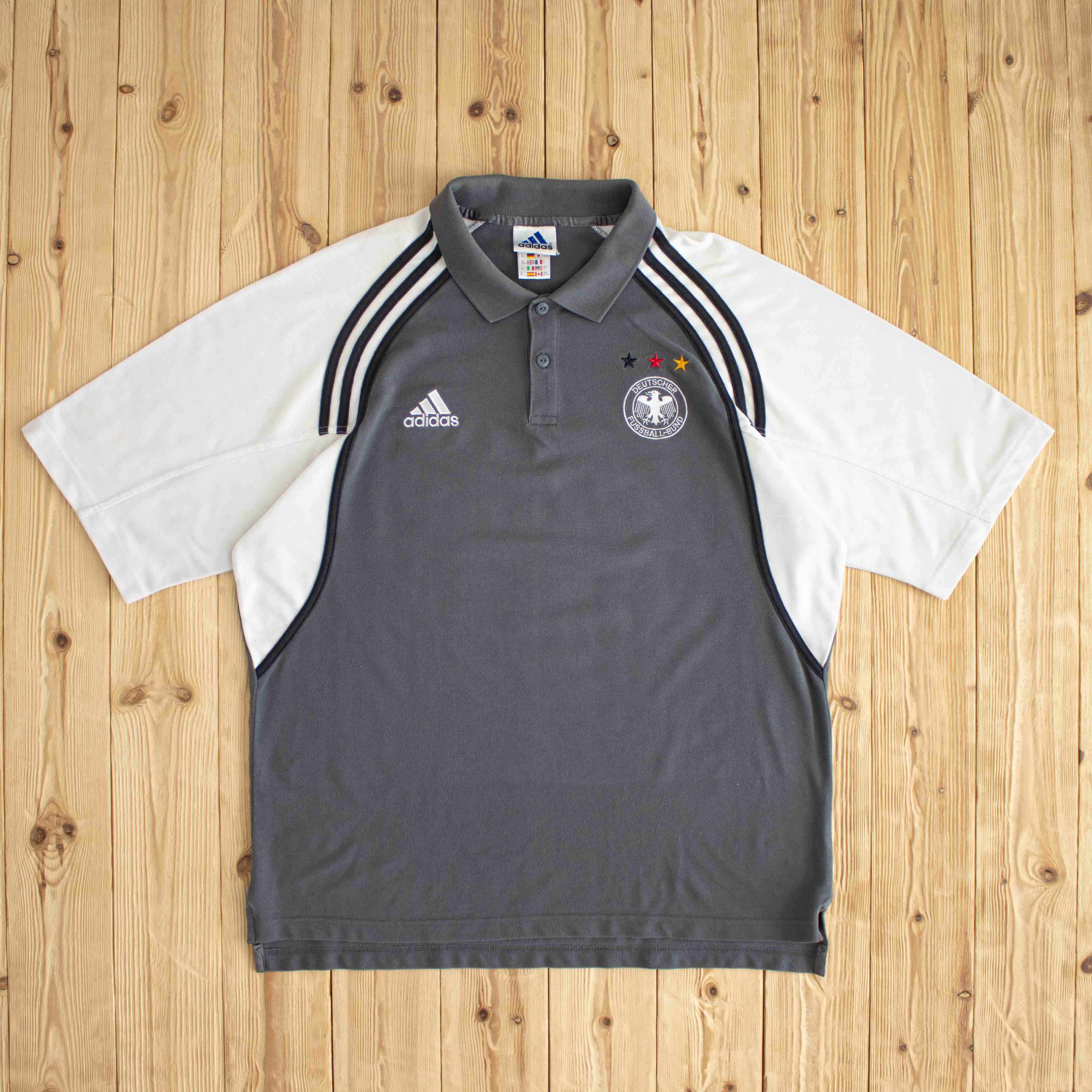 (XL) Adidas Deutscher Fussball-Bund Vintage Embroidered Polo T-Shirt Gray