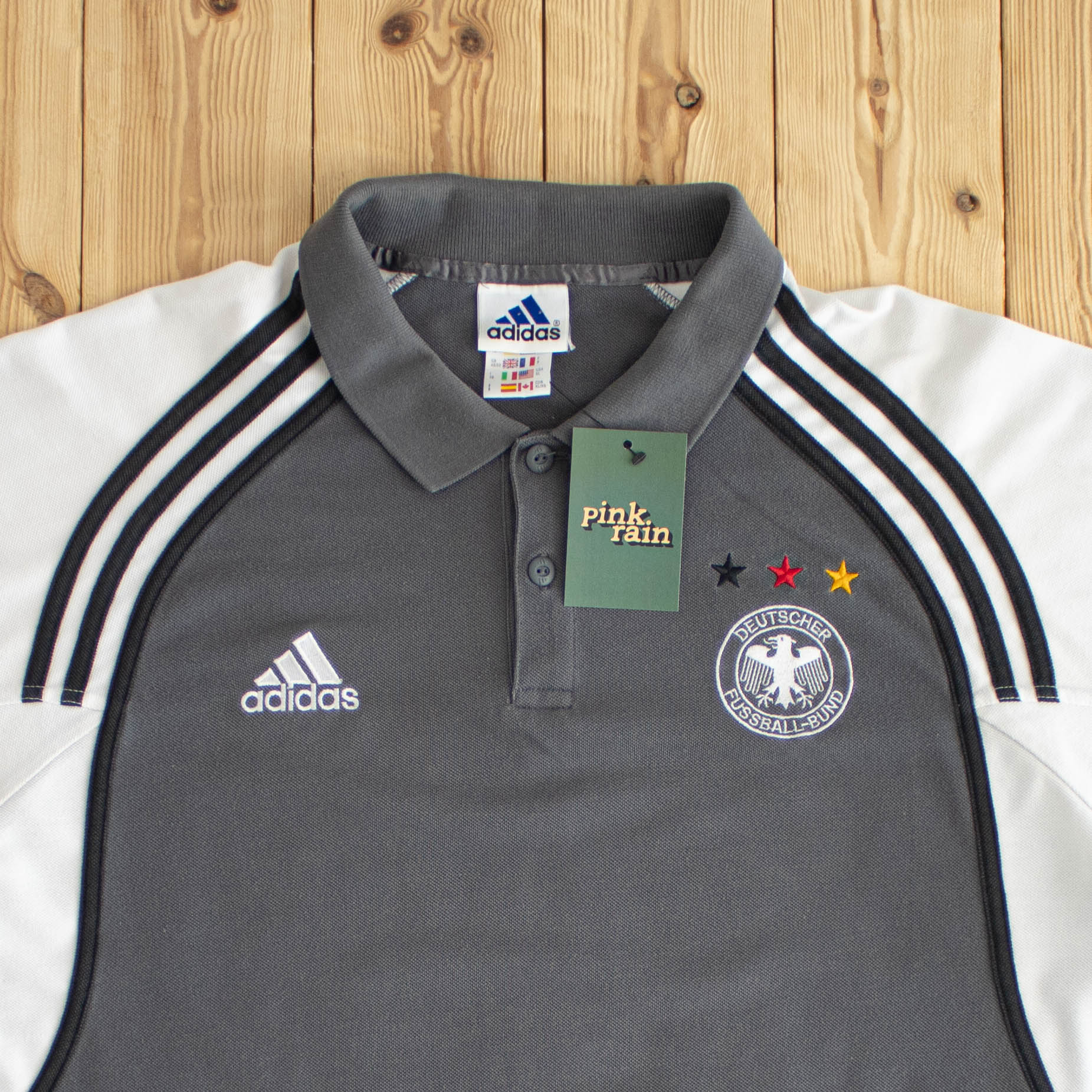 (XL) Adidas Deutscher Fussball-Bund Vintage Embroidered Polo T-Shirt Gray