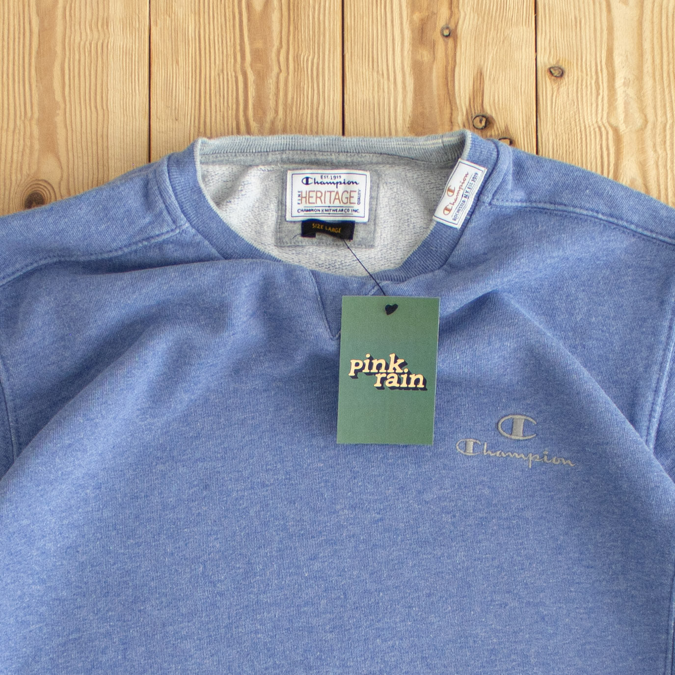 (S) Champion Fine Heritage Vintage Embroidered Sweatshirt Blue